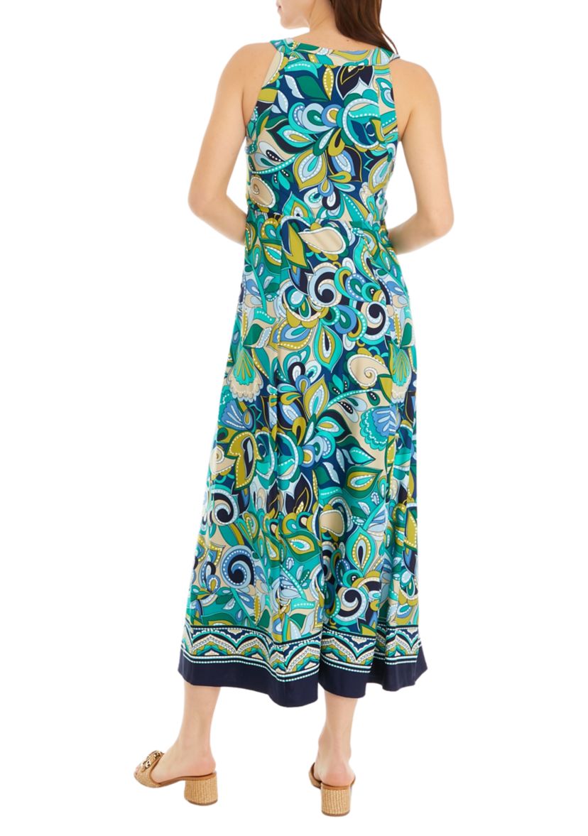 Womens Sleeveless Halter Neck Printed Maxi Dress