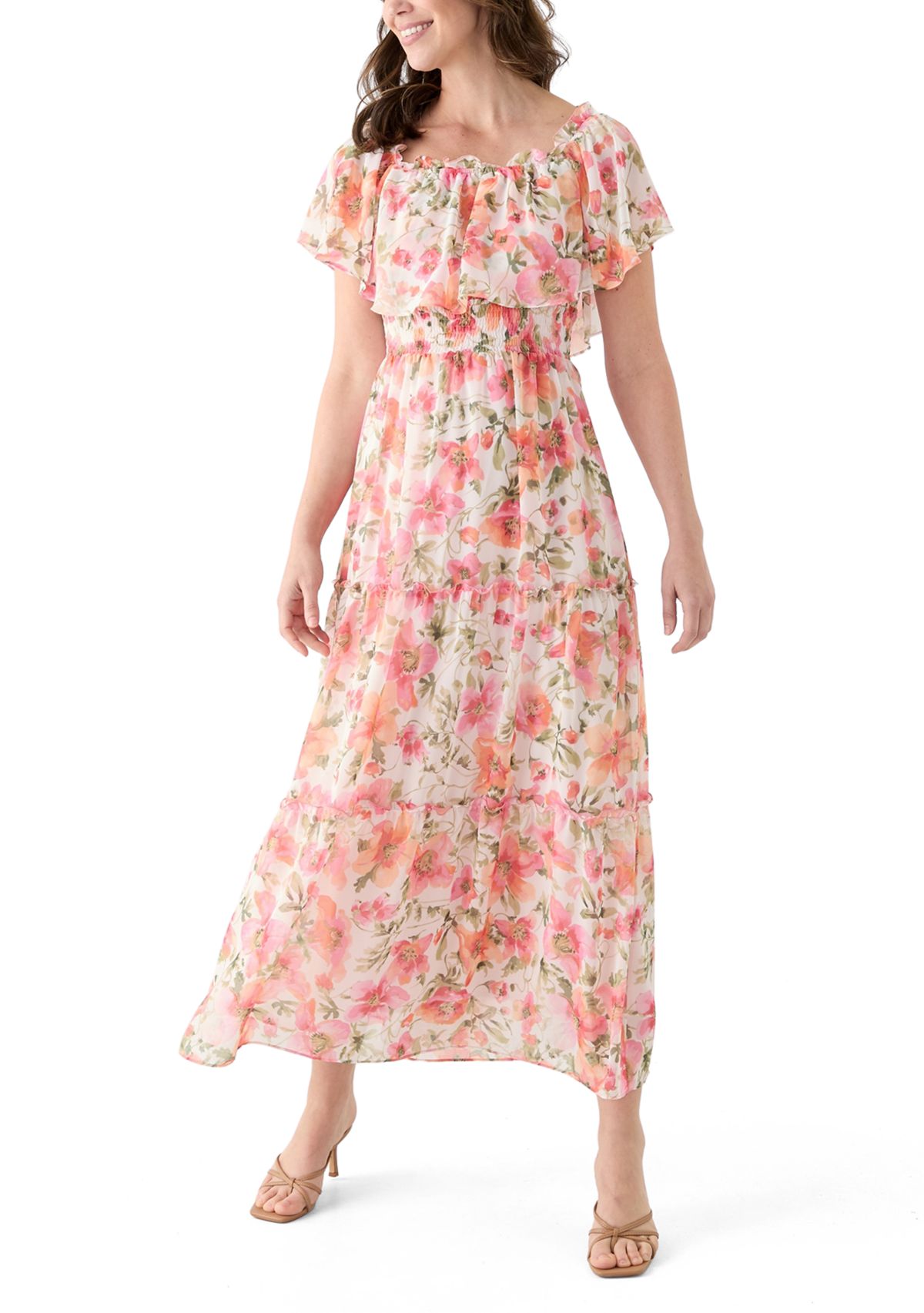 Womens Short Sleeve Crew Neck Floral Print Dress