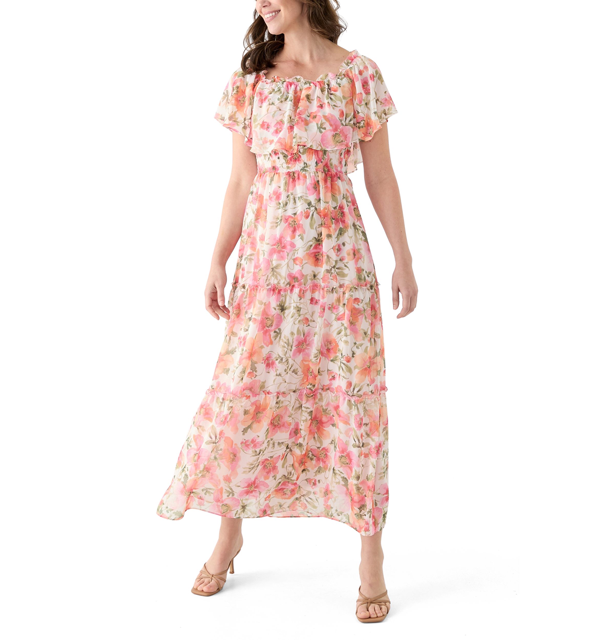 Womens Short Sleeve Crew Neck Floral Print Dress