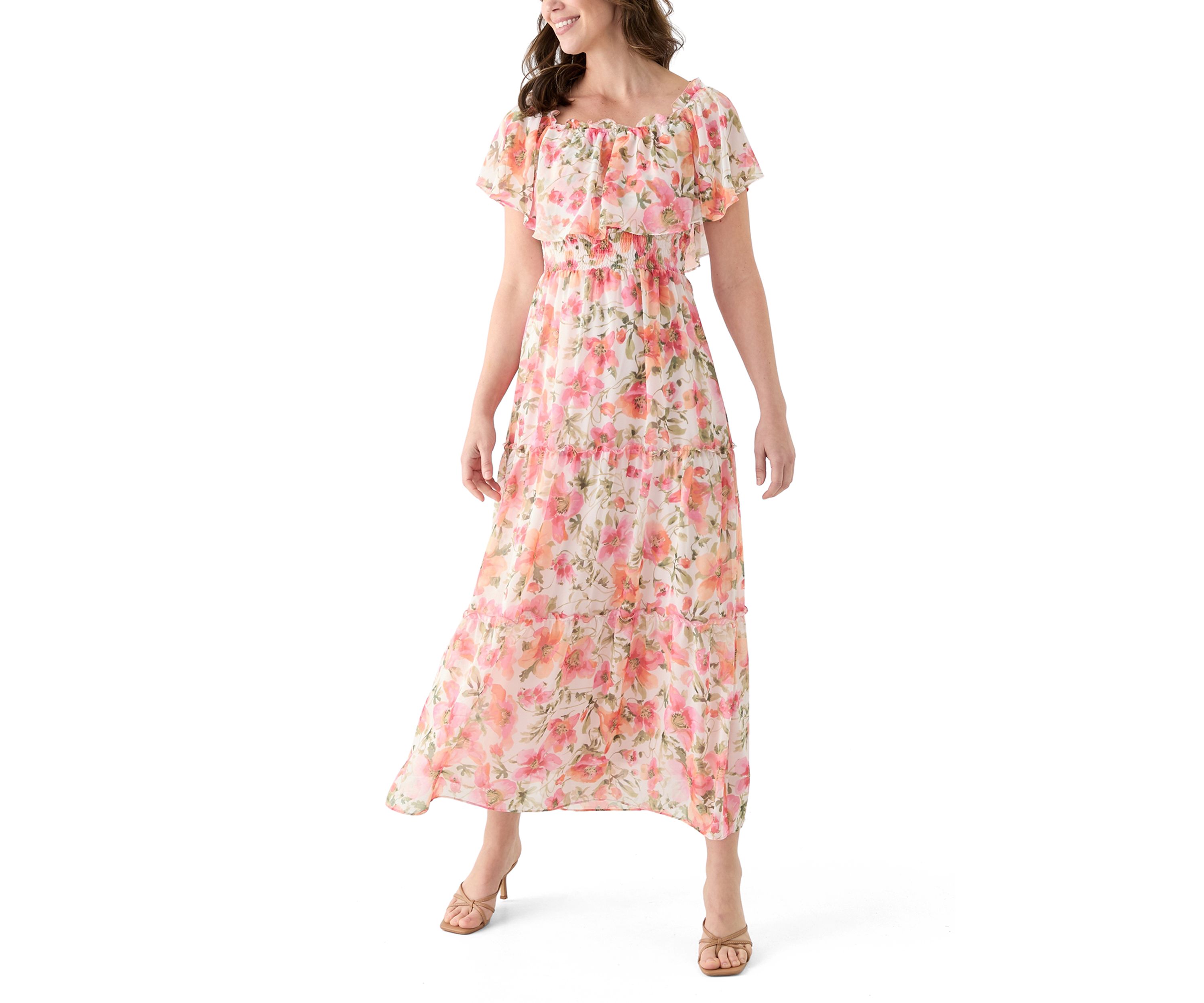 Womens Short Sleeve Crew Neck Floral Print Dress