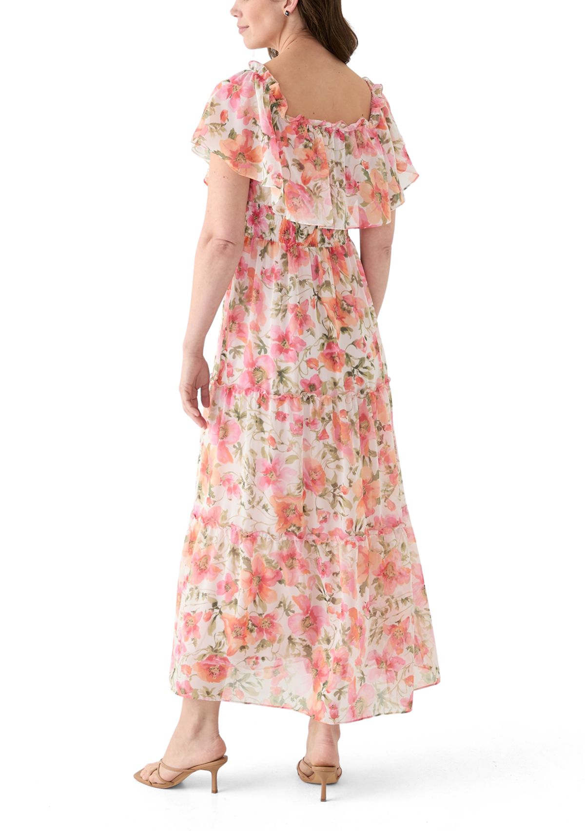 Womens Short Sleeve Crew Neck Floral Print Dress