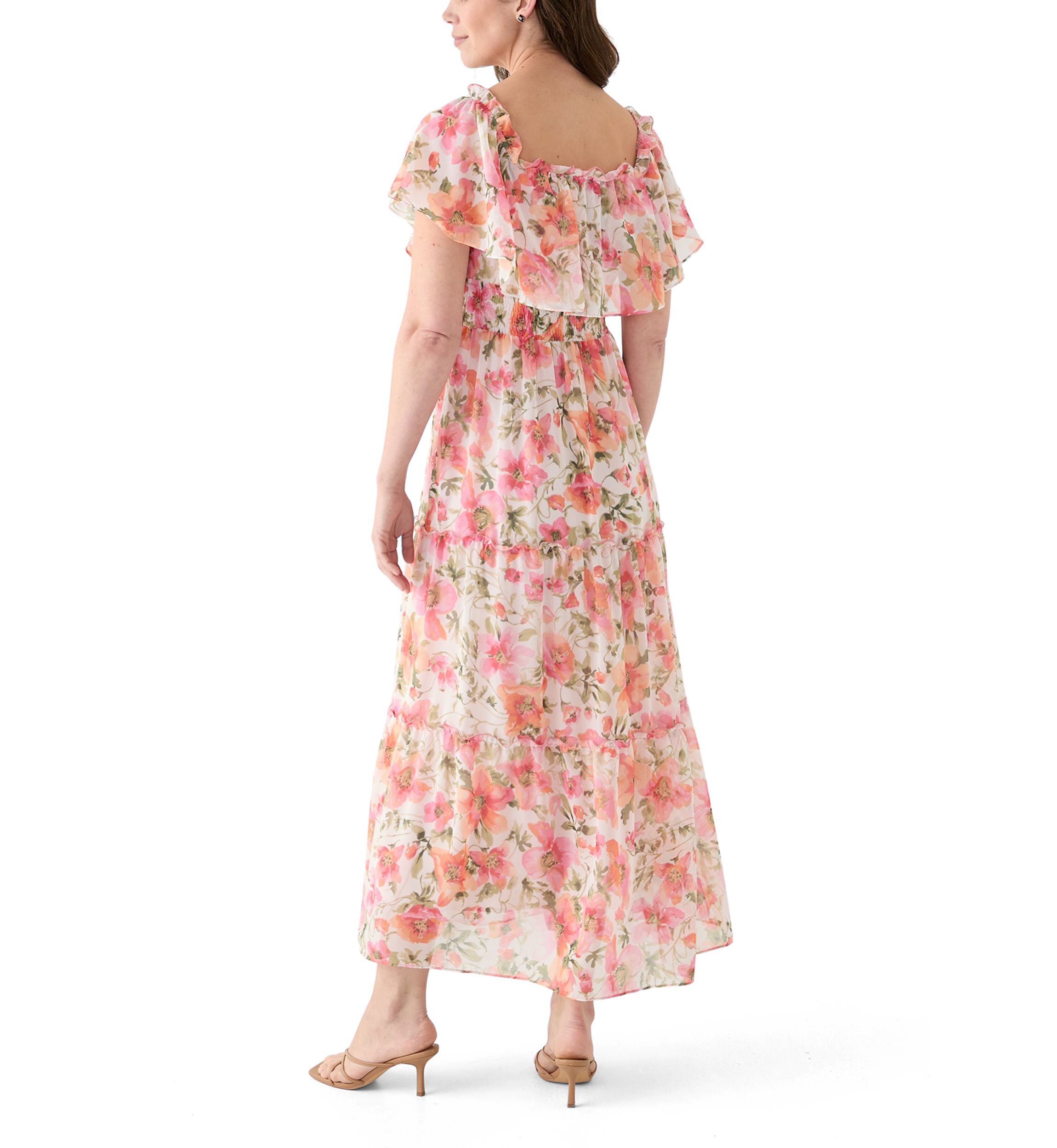 Womens Short Sleeve Crew Neck Floral Print Dress