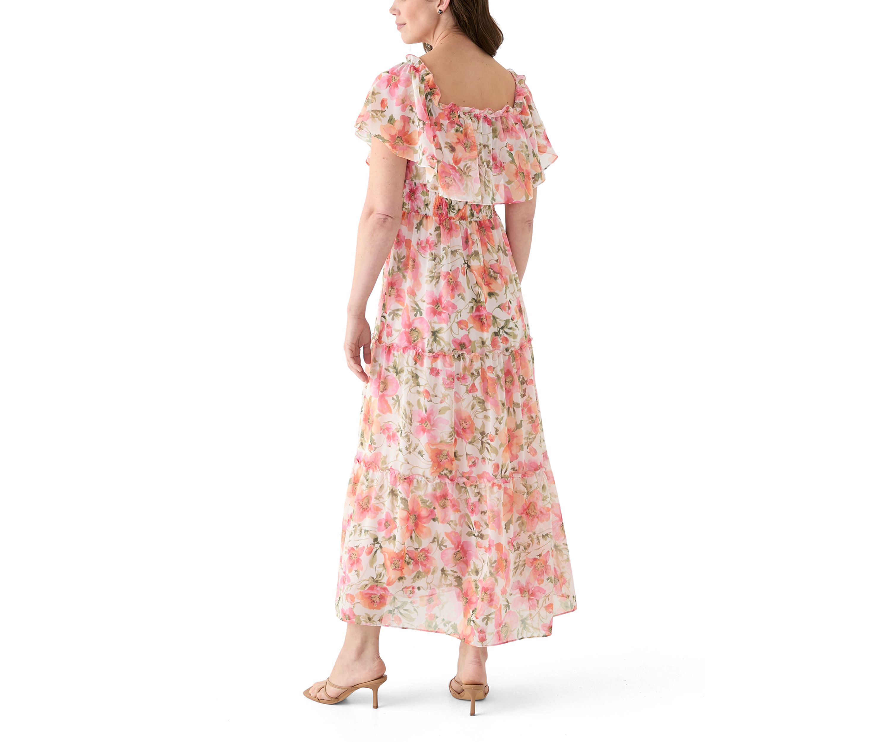 Womens Short Sleeve Crew Neck Floral Print Dress