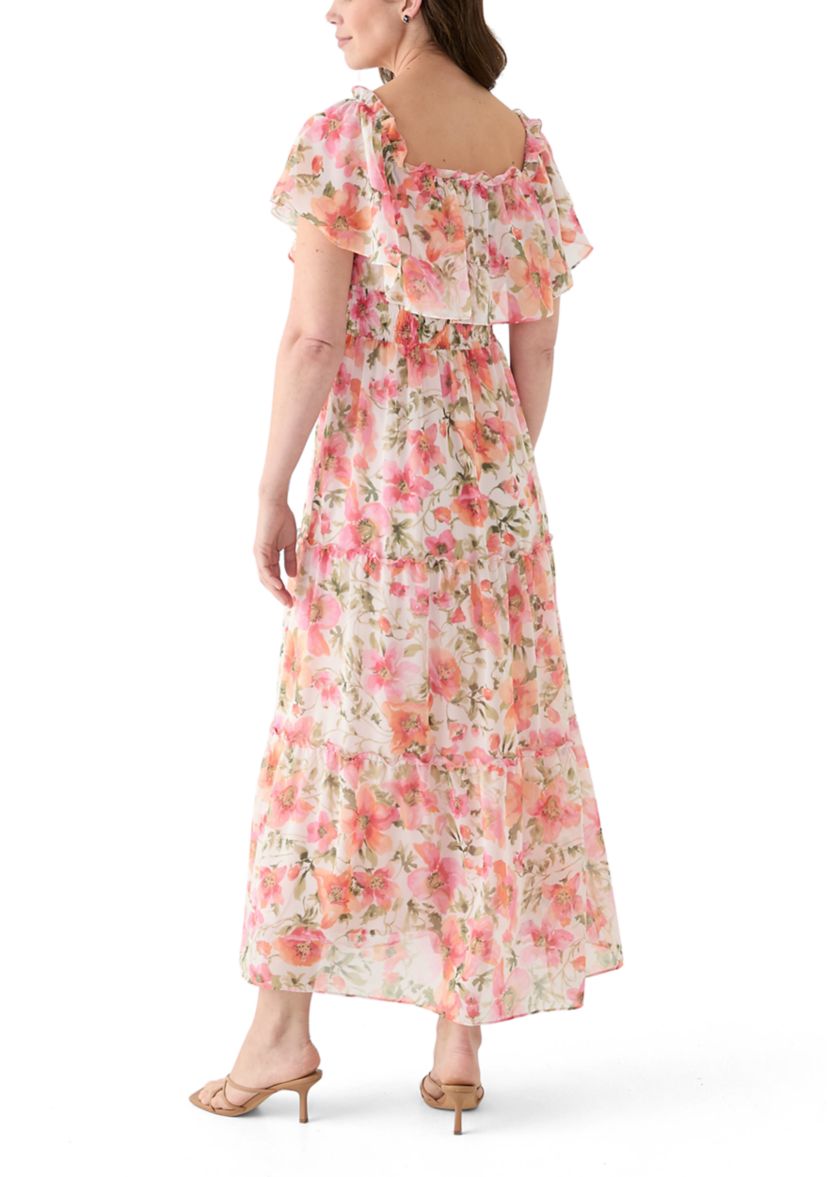 Womens Short Sleeve Crew Neck Floral Print Dress
