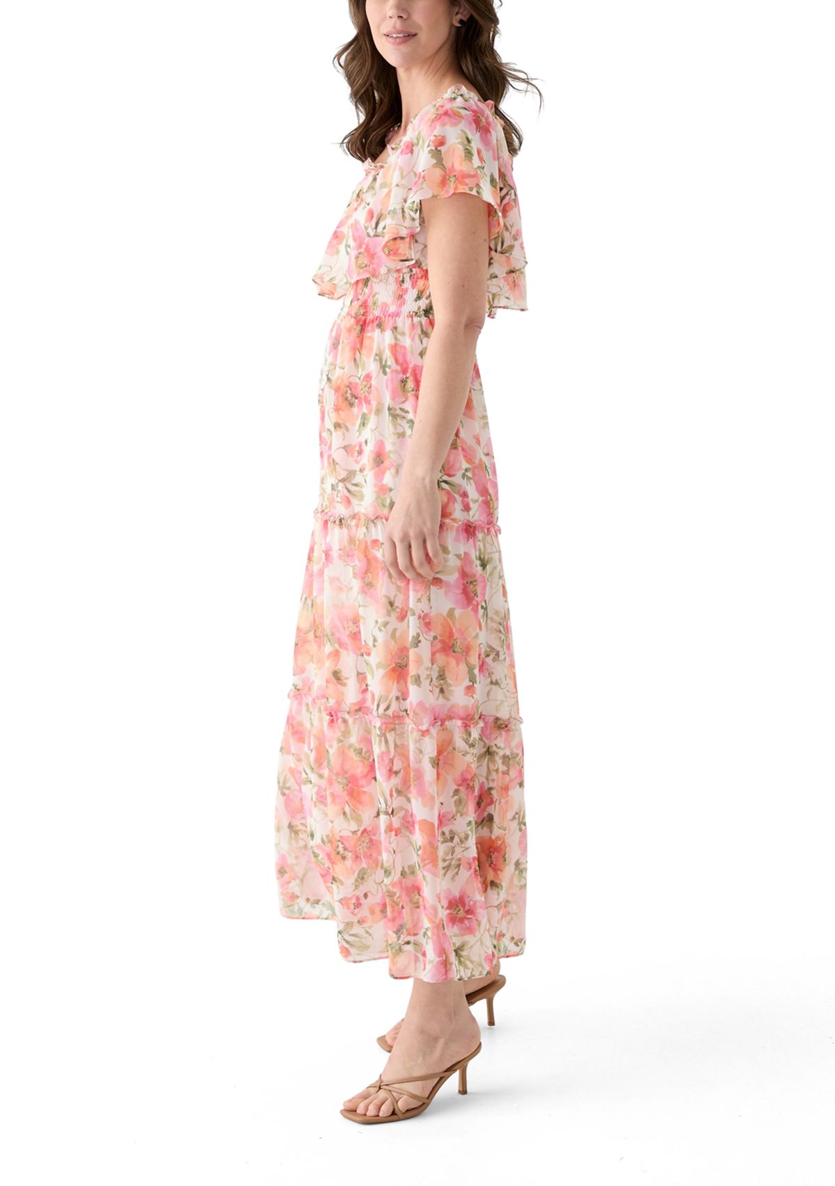 Womens Short Sleeve Crew Neck Floral Print Dress