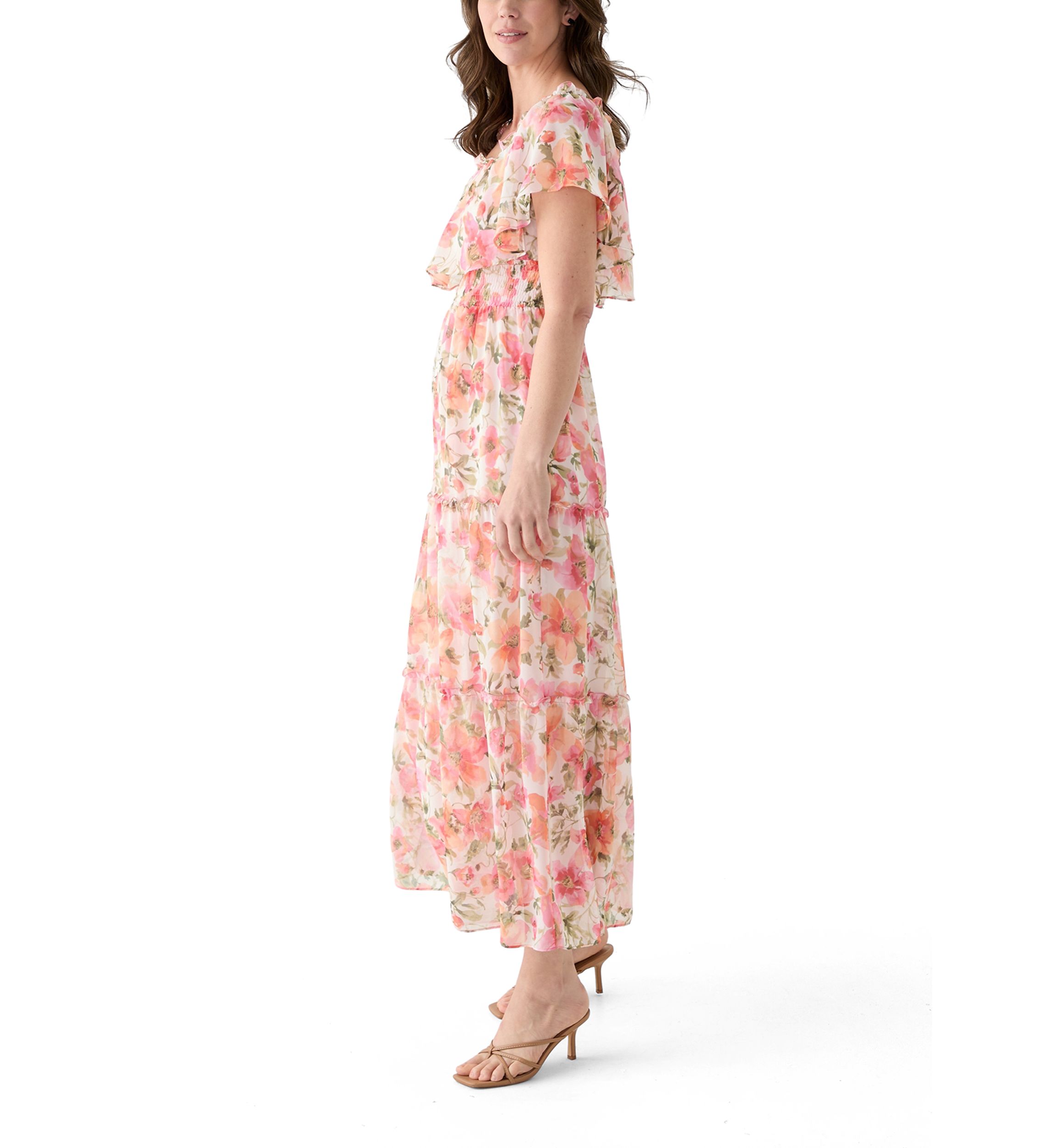 Womens Short Sleeve Crew Neck Floral Print Dress