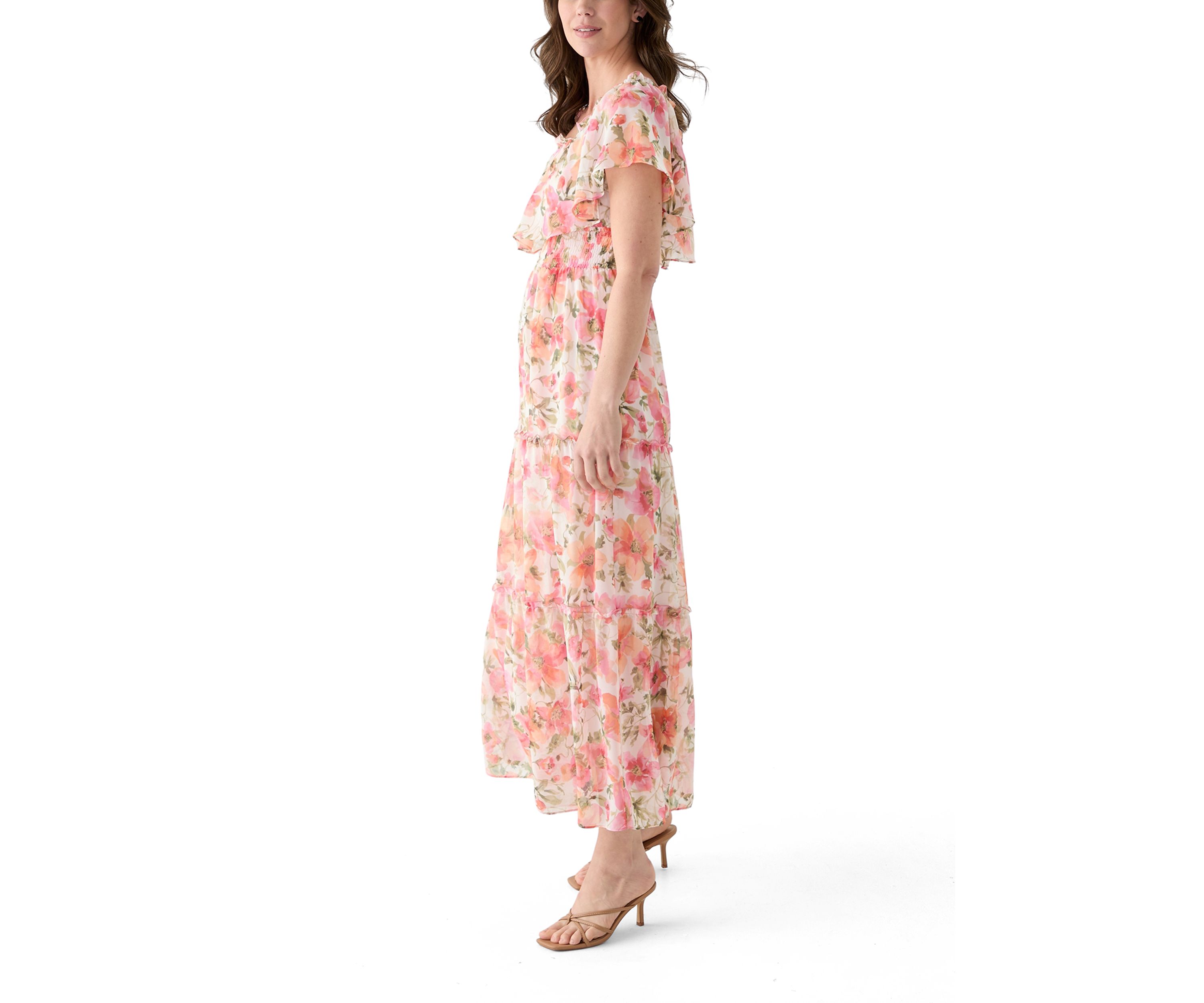 Womens Short Sleeve Crew Neck Floral Print Dress