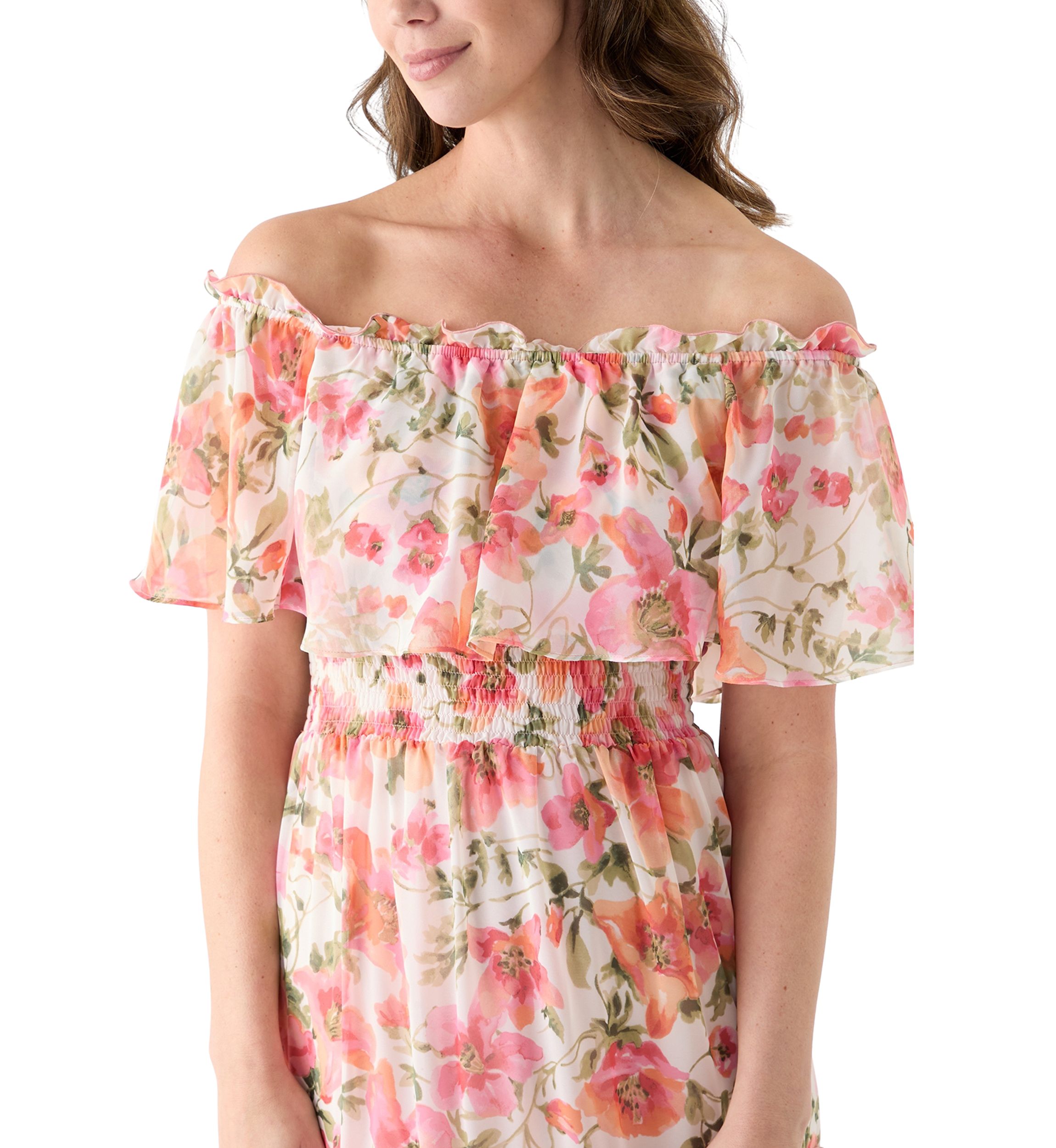Womens Short Sleeve Crew Neck Floral Print Dress