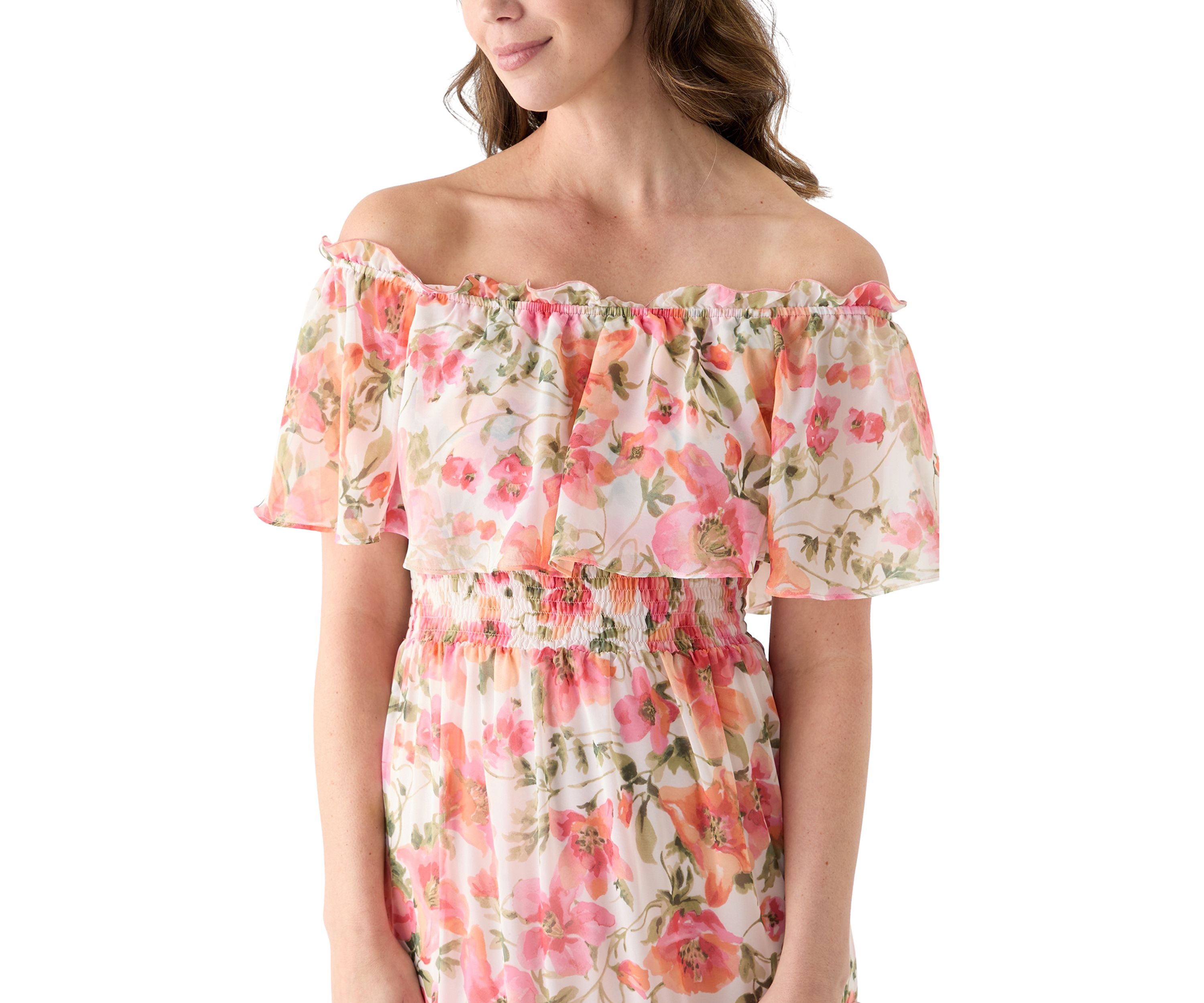 Womens Short Sleeve Crew Neck Floral Print Dress