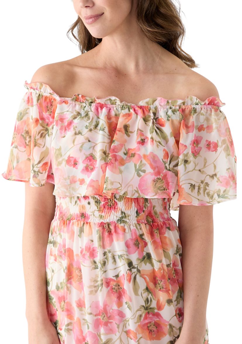 Womens Short Sleeve Crew Neck Floral Print Dress