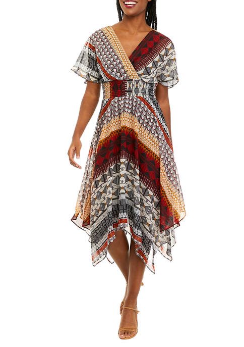 Chris McLaughlin Womens Dolman Sleeve Printed Chiffon Dress