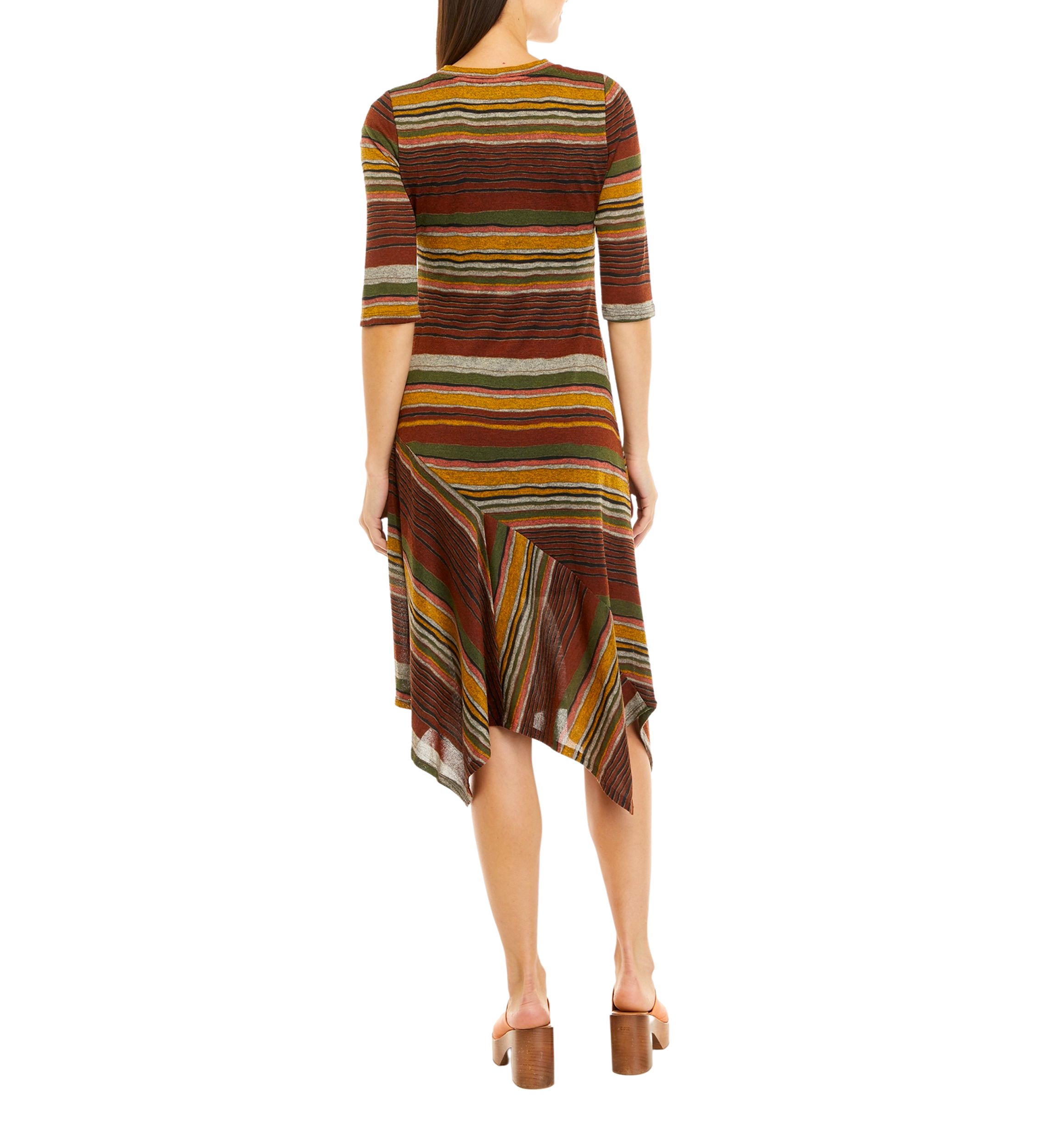Womens 3/4 Sleeve Asymmetrical Hem Midi Fit & Flare Cozy Dress