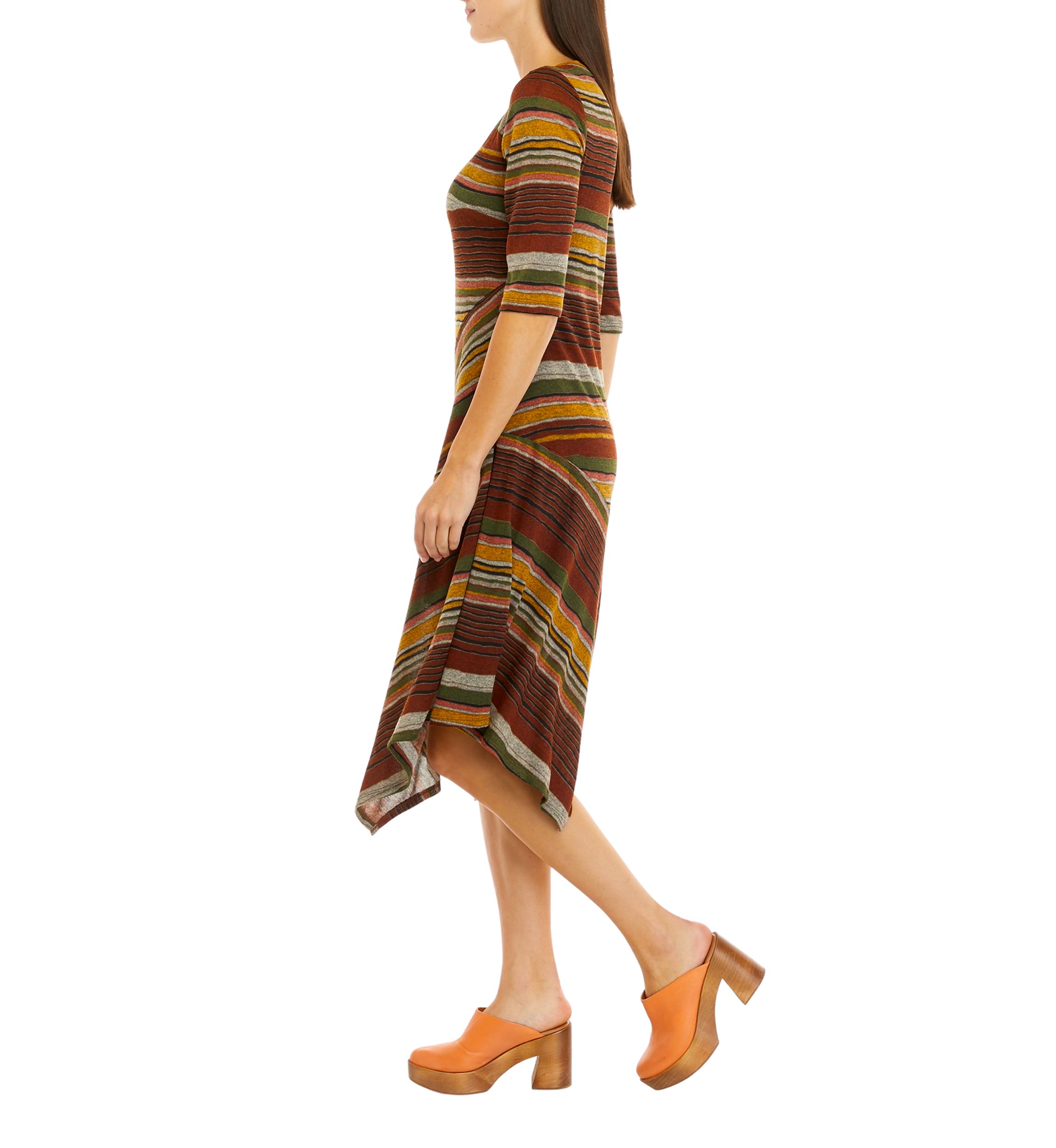 Womens 3/4 Sleeve Asymmetrical Hem Midi Fit & Flare Cozy Dress