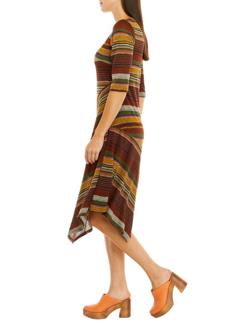 Womens 3/4 Sleeve Asymmetrical Hem Midi Fit & Flare Cozy Dress