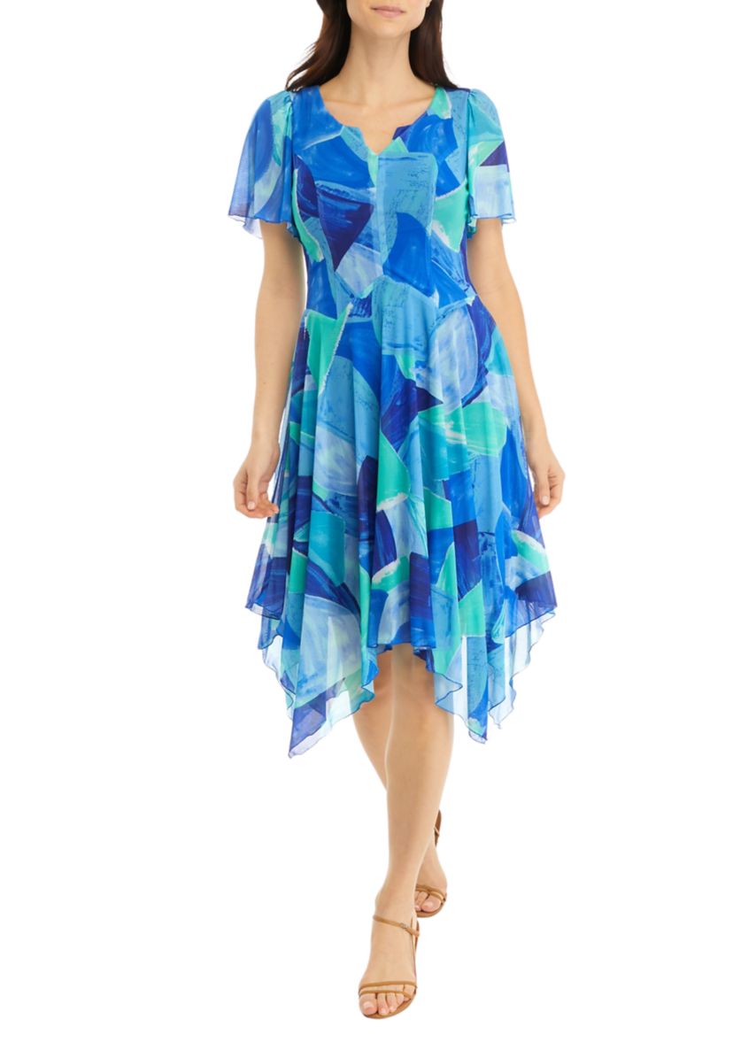 Womens Short Sleeve Ruffle A-Line Dress