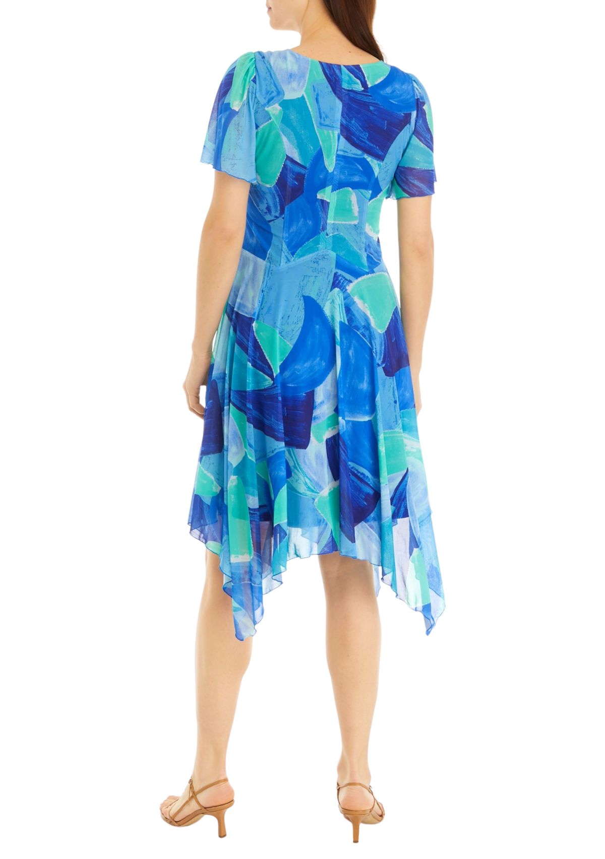 Womens Short Sleeve Ruffle A-Line Dress