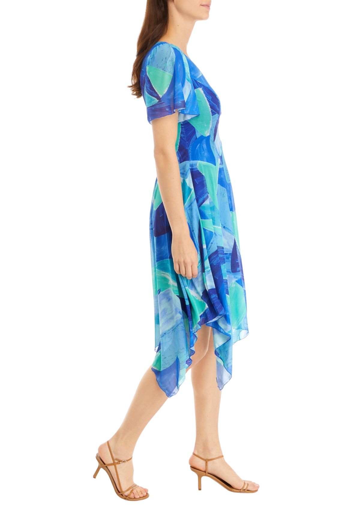 Womens Short Sleeve Ruffle A-Line Dress
