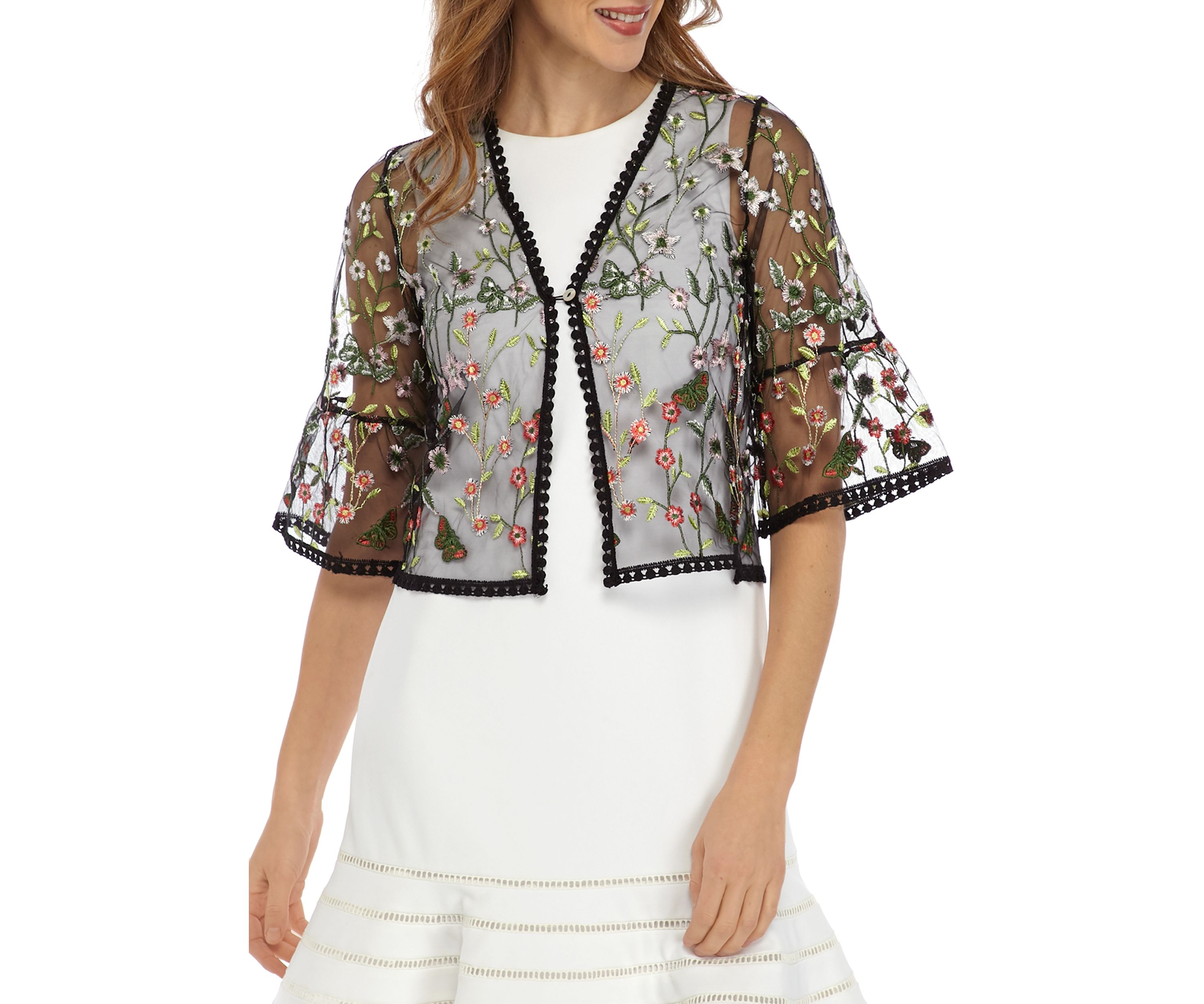 Womens One Button Mesh Floral Topper