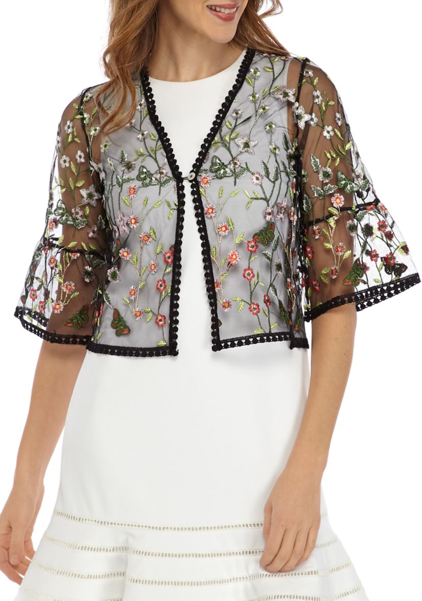 Womens One Button Mesh Floral Topper