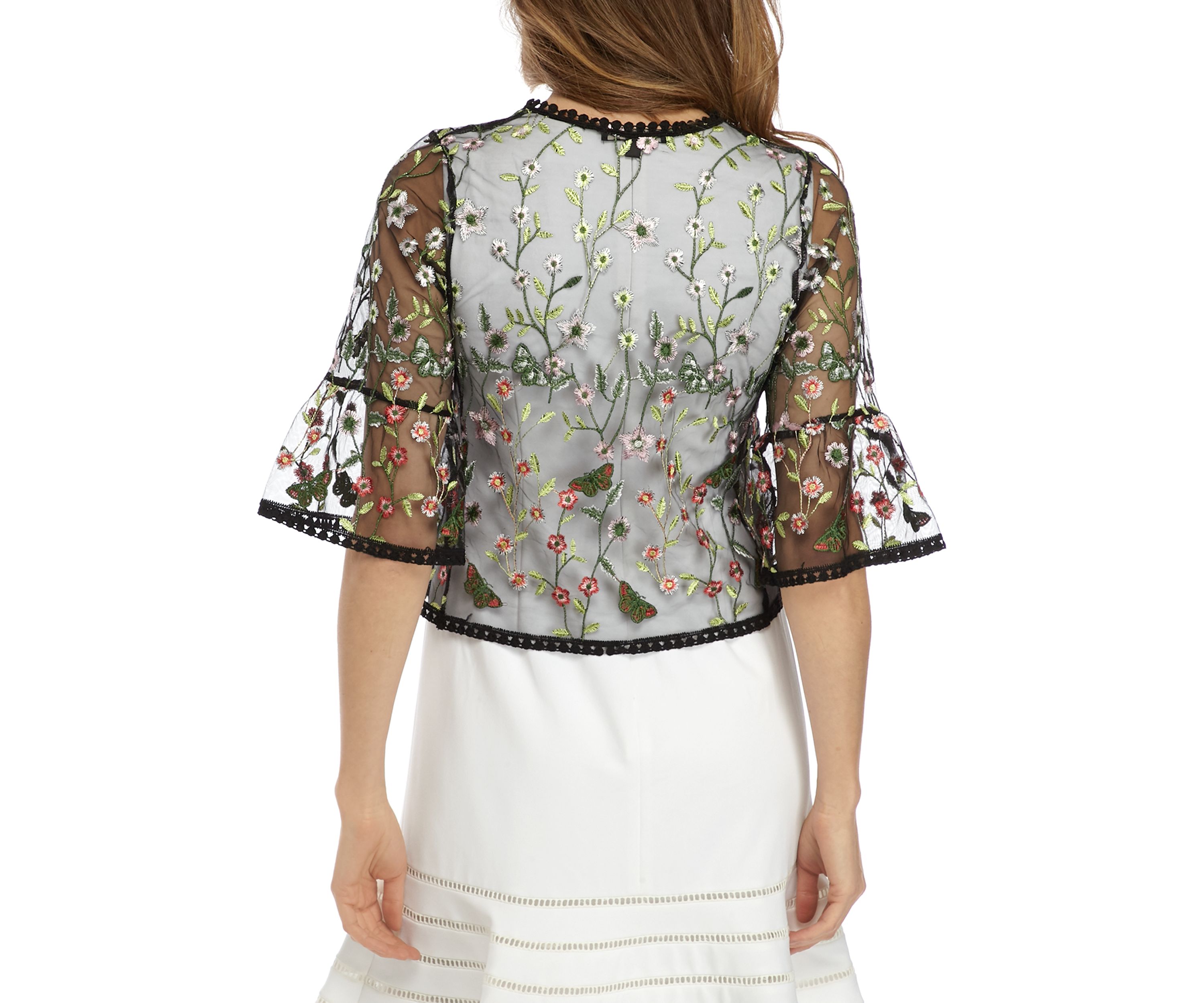 Womens One Button Mesh Floral Topper