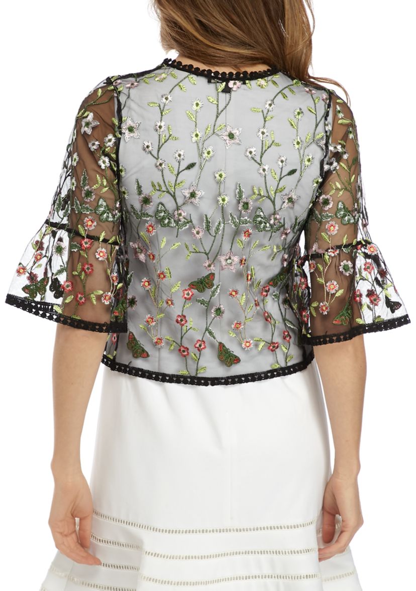 Womens One Button Mesh Floral Topper