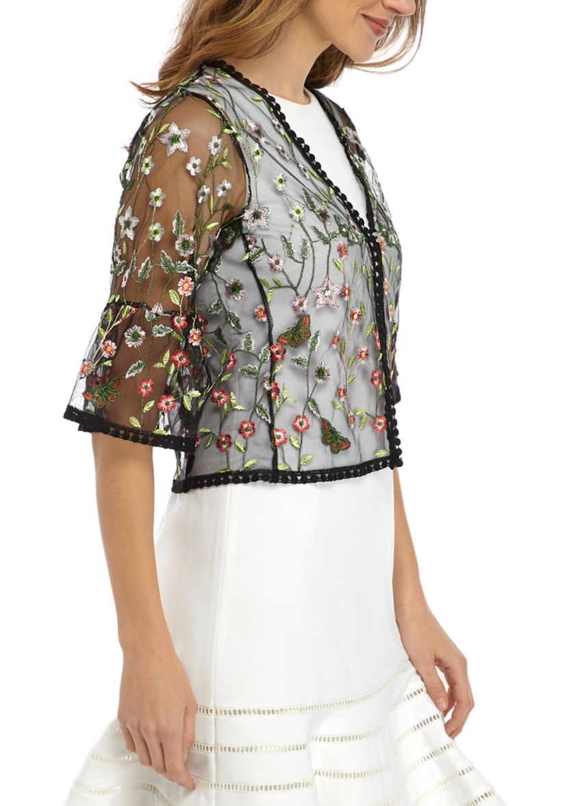 Womens One Button Mesh Floral Topper