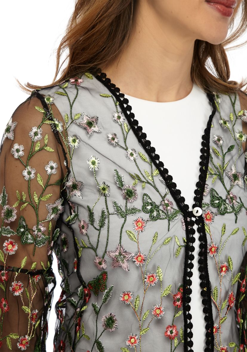 Womens One Button Mesh Floral Topper