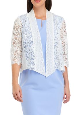 Chris McLaughlin Women's 3/4 Sleeve Open Front Scroll Lace Shrug | belk