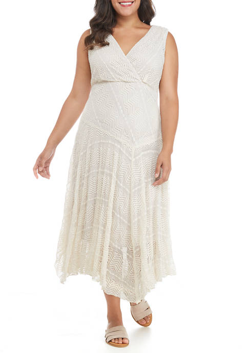 Plus Size Sleeveless Asymmetric Hem Lace Dress