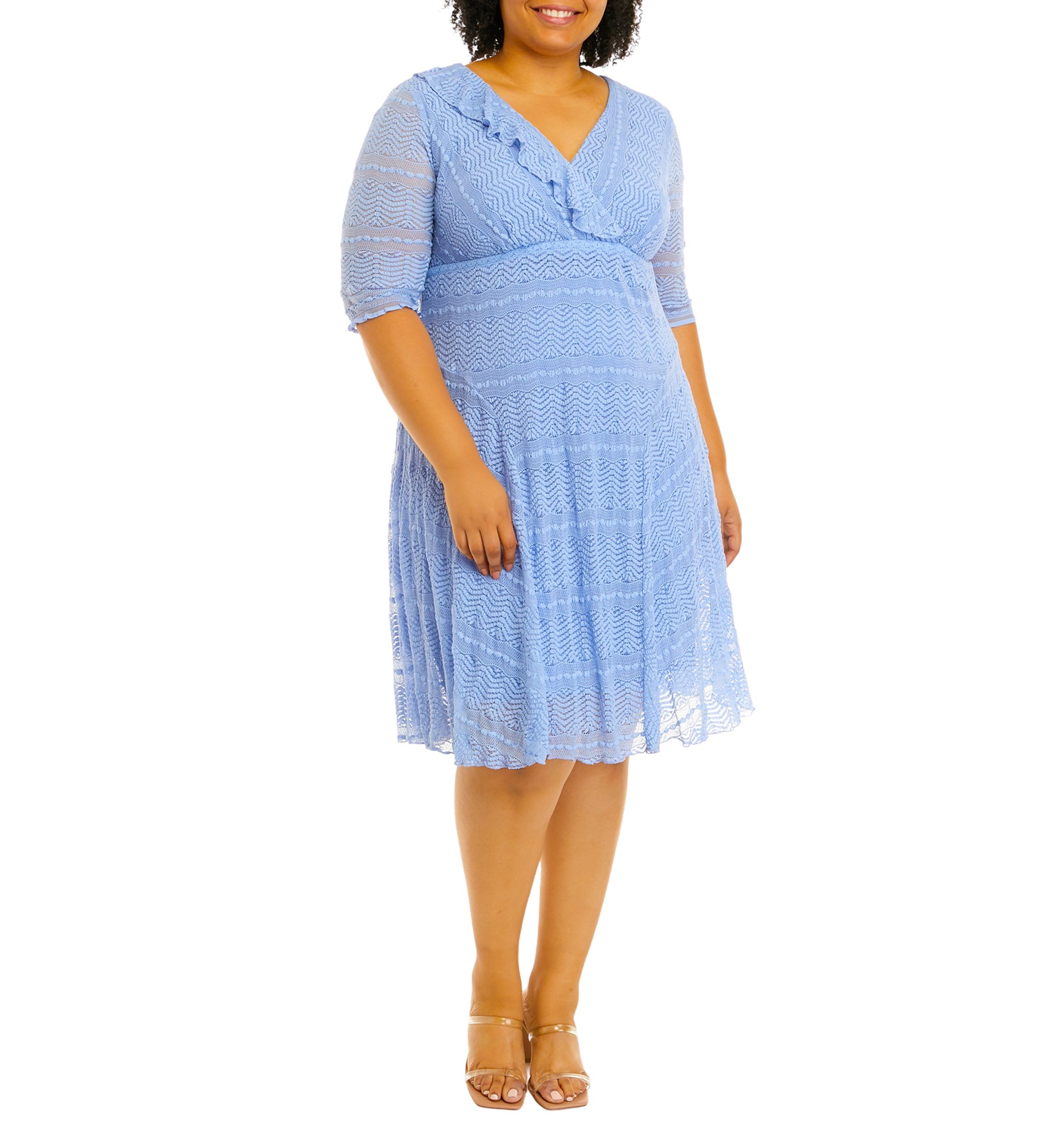 Plus Size Short Sleeve Solid Lace Fit and Flare Dress