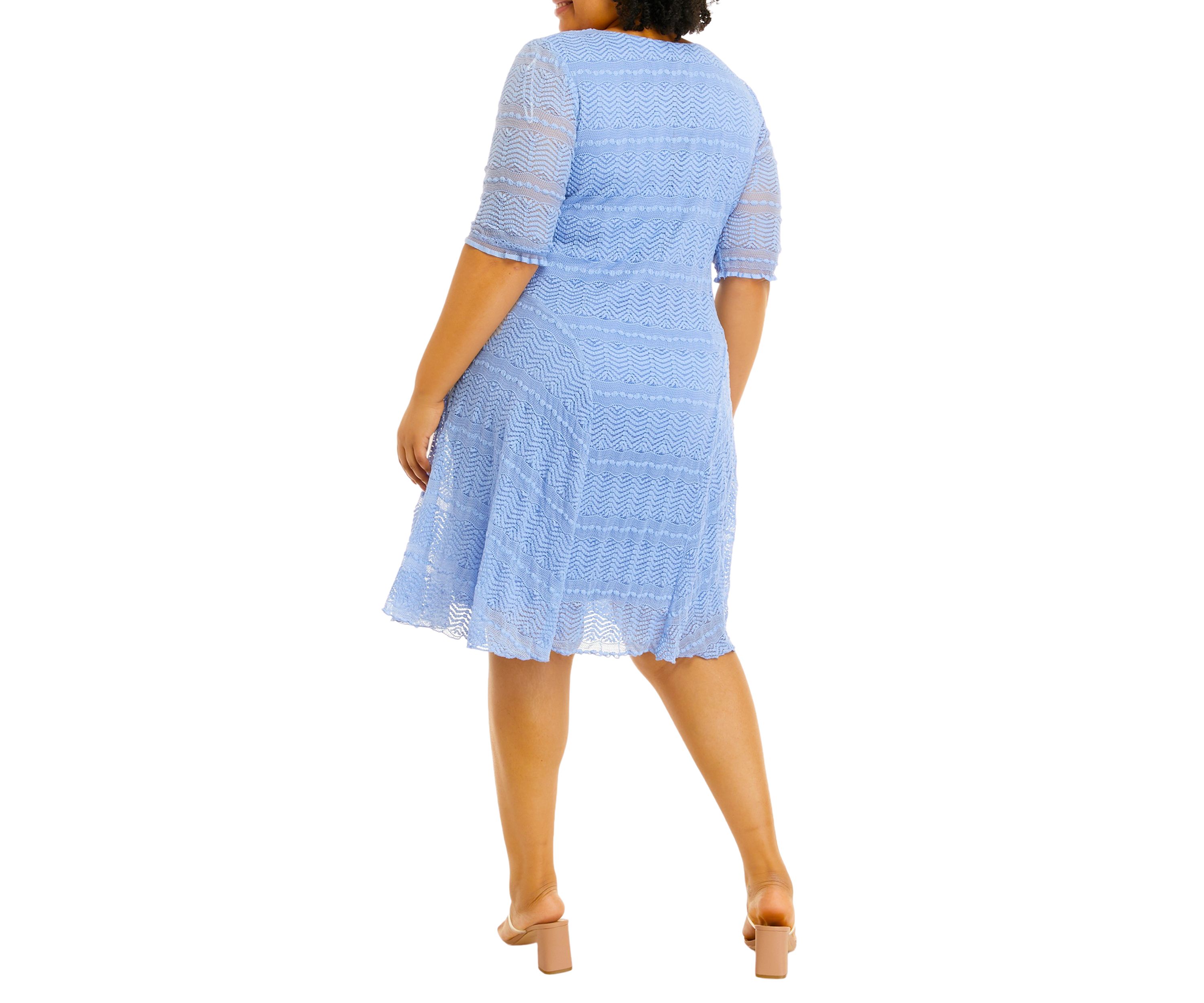 Plus Size Short Sleeve Solid Lace Fit and Flare Dress