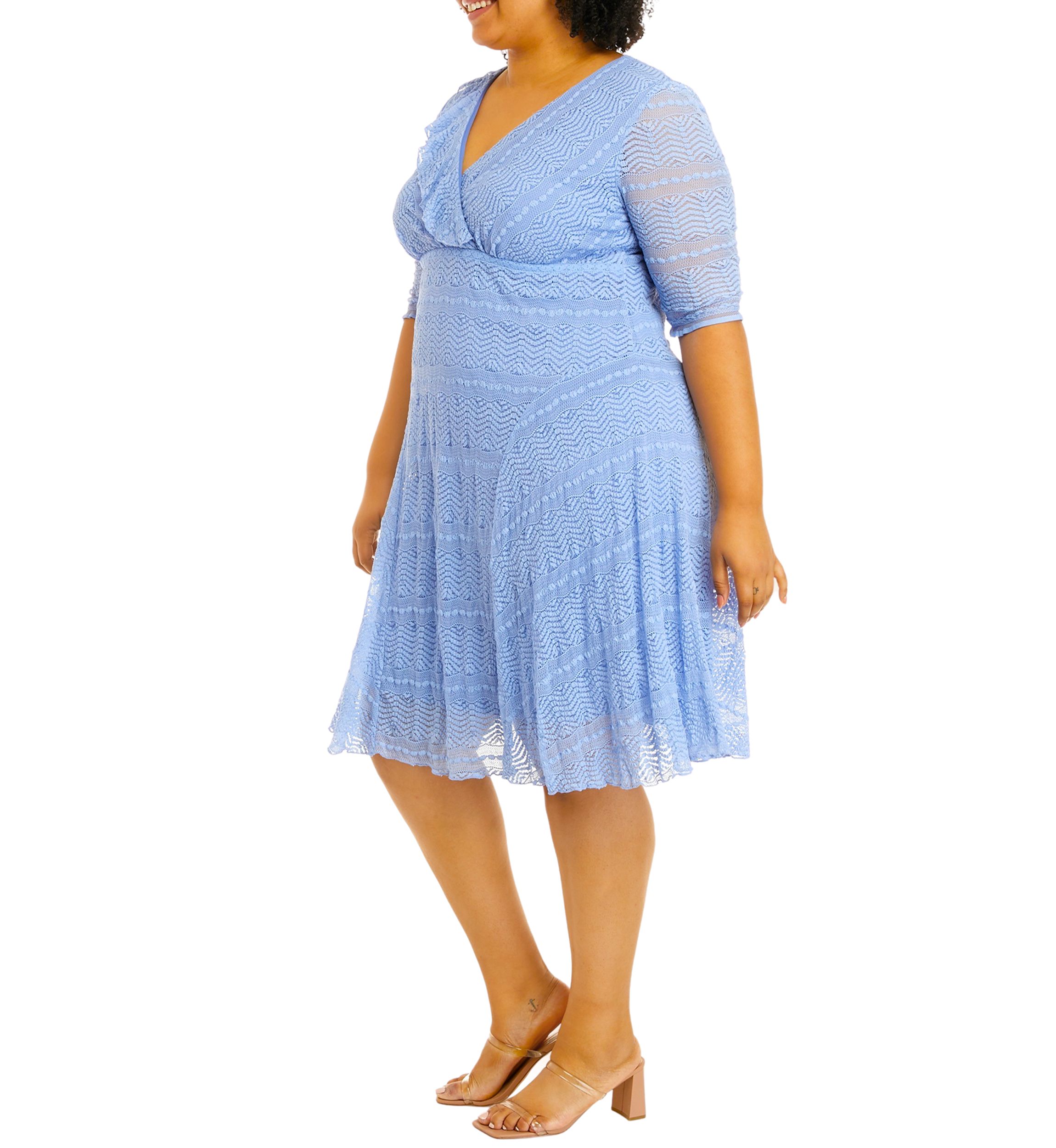 Plus Size Short Sleeve Solid Lace Fit and Flare Dress