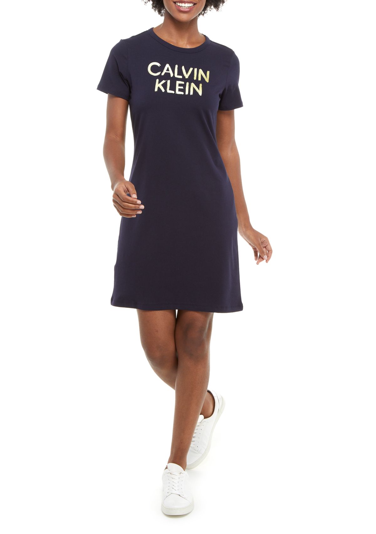 Short Sleeve Metallic Logo T-Shirt Dress
