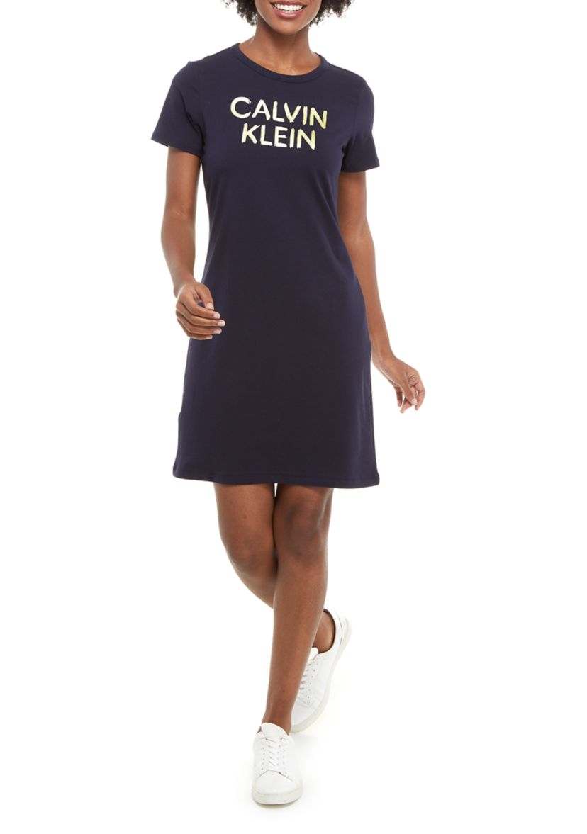 Short Sleeve Metallic Logo T-Shirt Dress