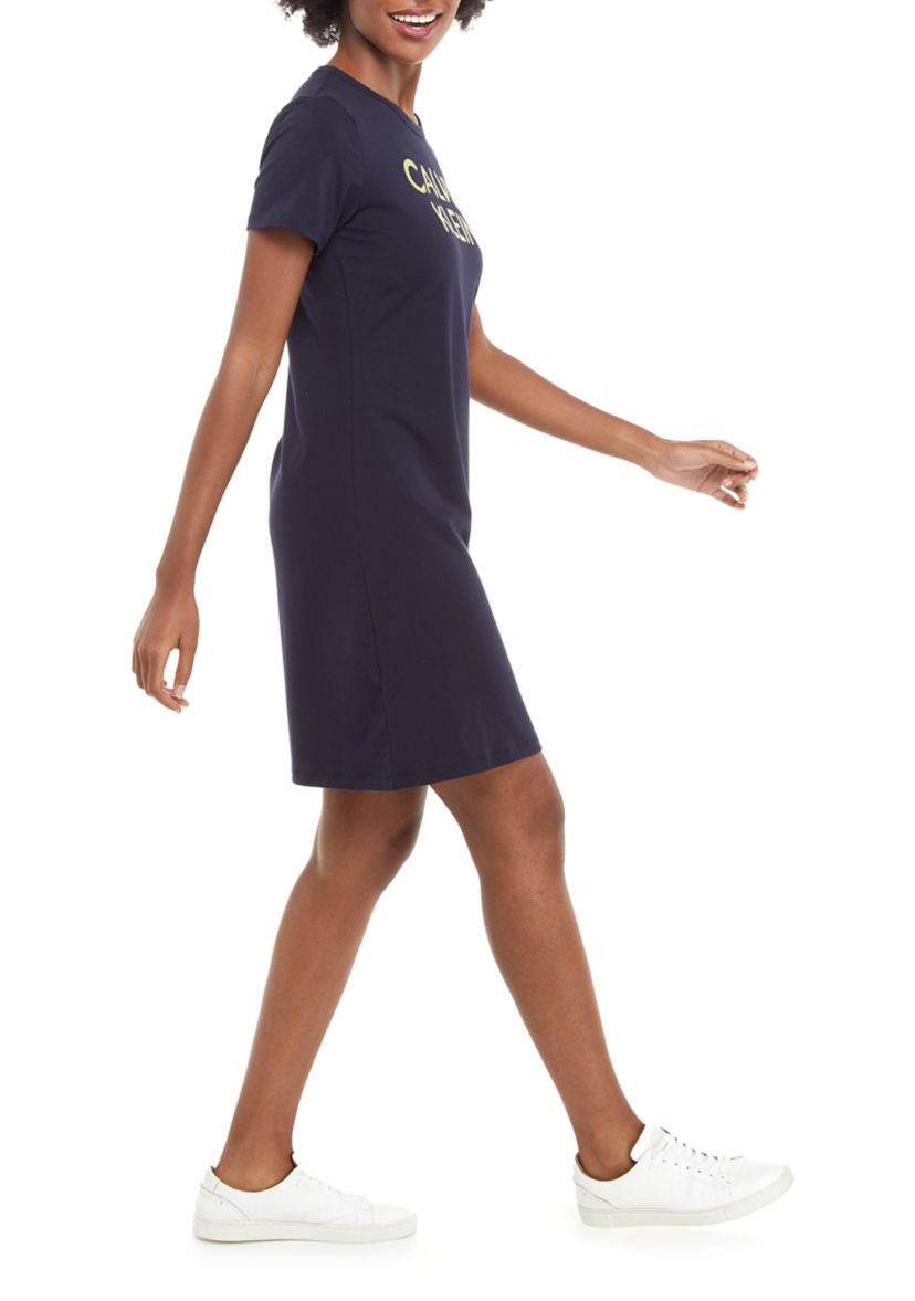 Short Sleeve Metallic Logo T-Shirt Dress