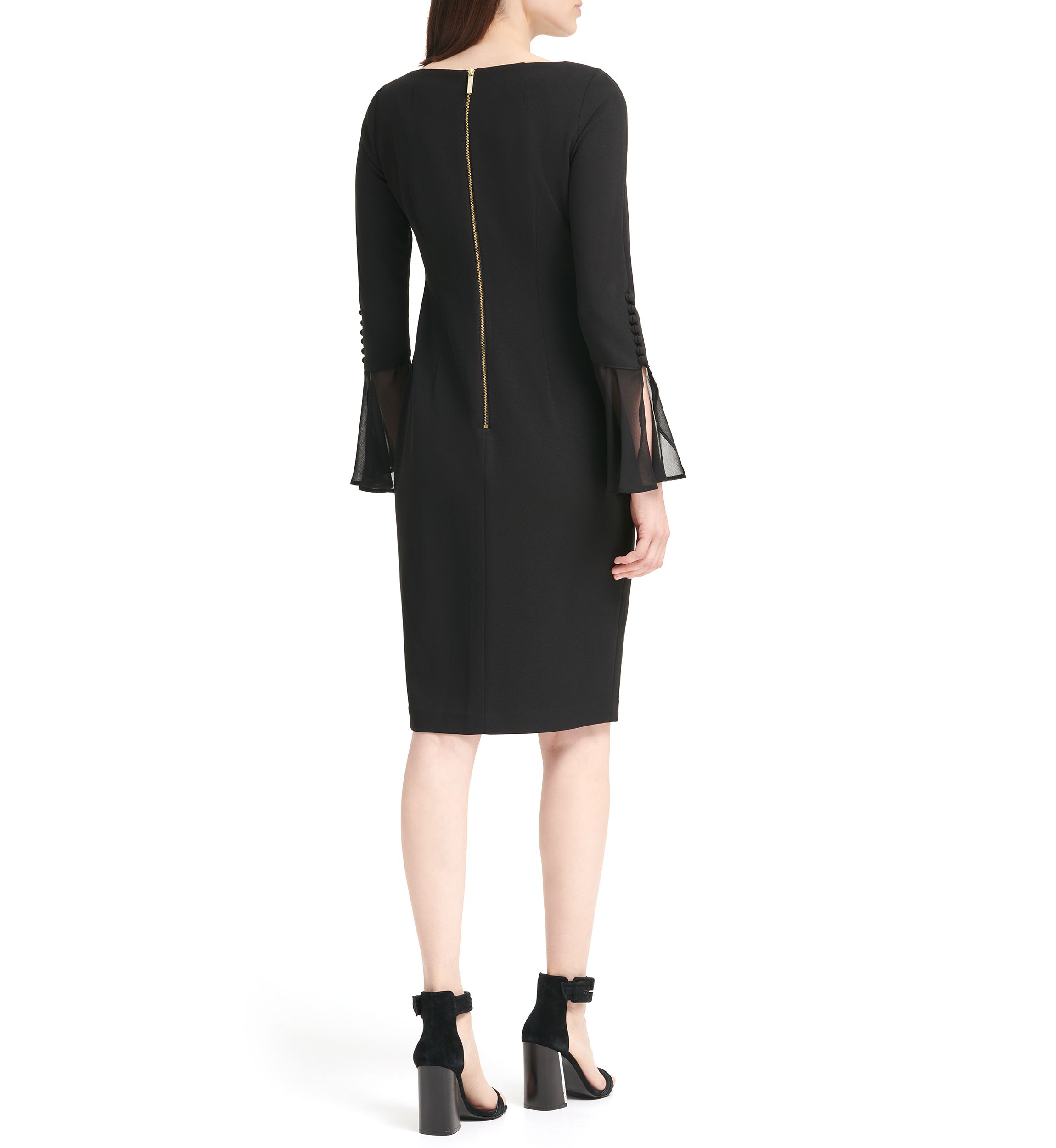 Womens Long Flutter Sleeve Solid Shift Dress