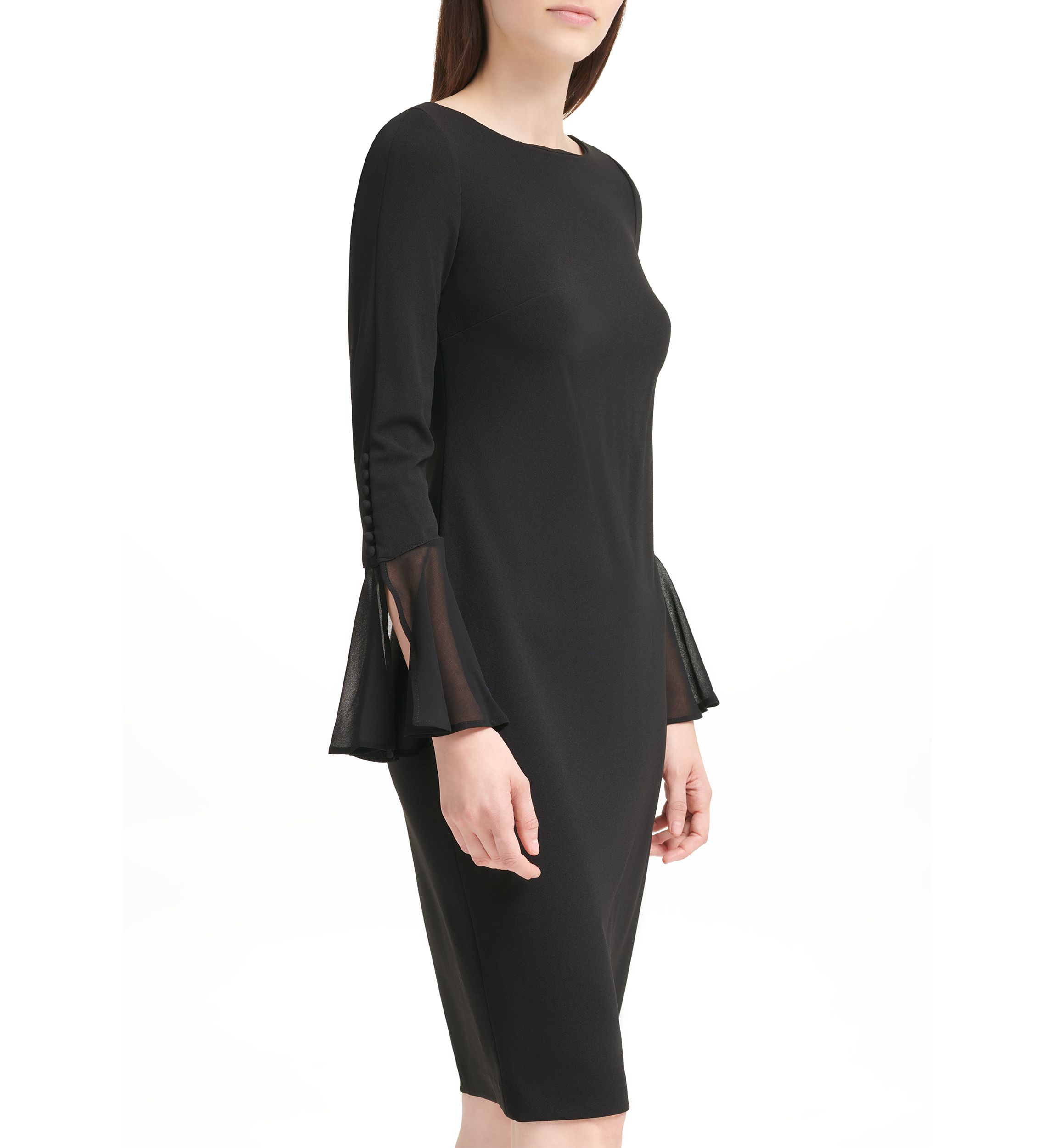 Womens Long Flutter Sleeve Solid Shift Dress