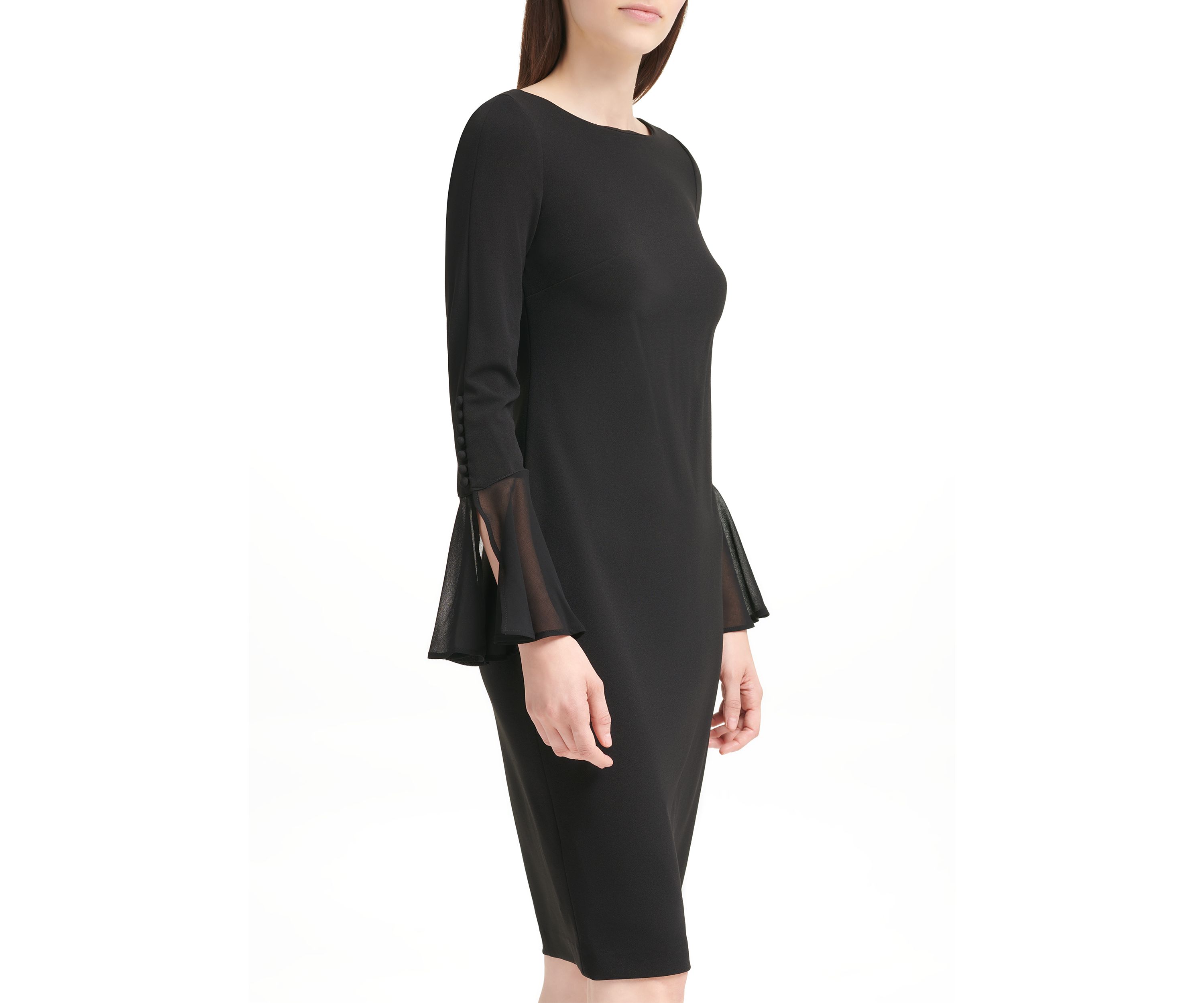 Womens Long Flutter Sleeve Solid Shift Dress