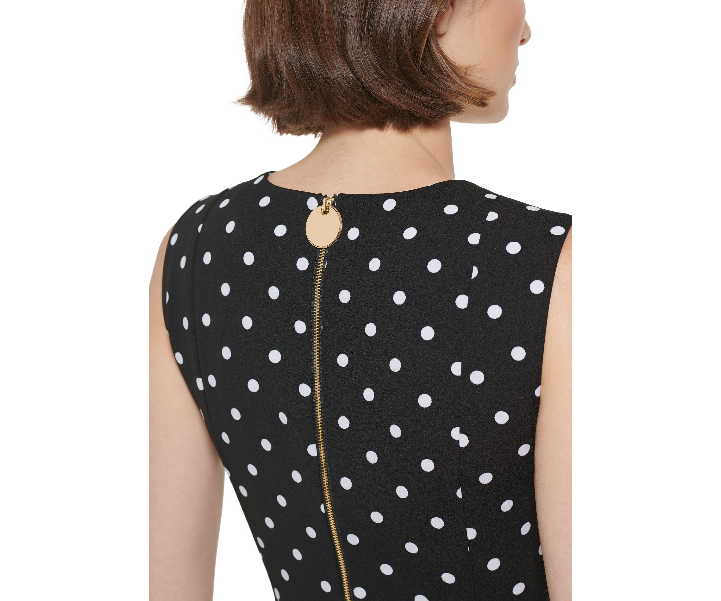 Womens Sleeveless Round Neck Dot Print Fit & Flare Dress