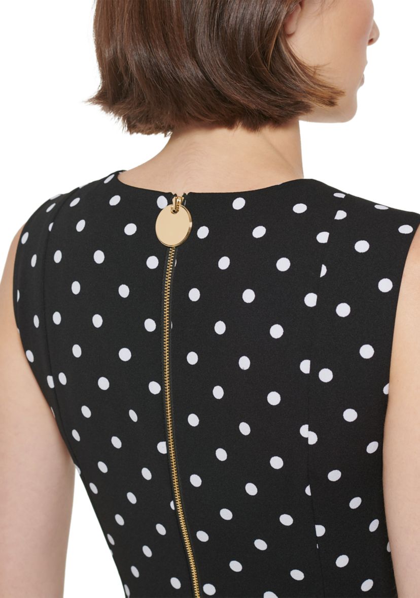 Womens Sleeveless Round Neck Dot Print Fit & Flare Dress