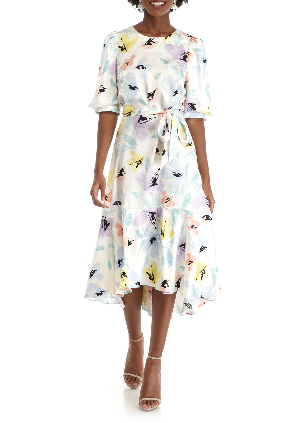 Puff Sleeve Floral Midi Dress
