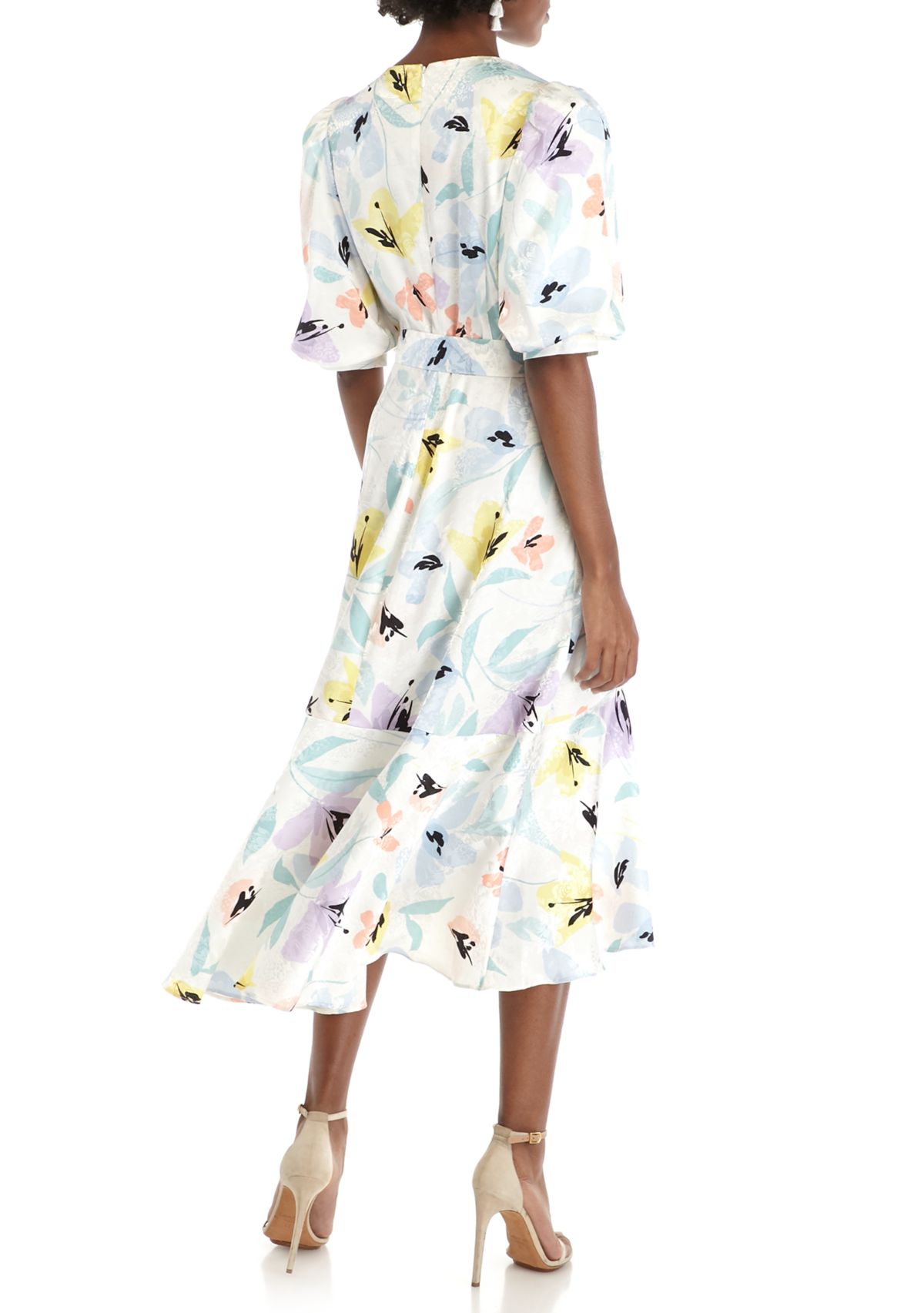 Puff Sleeve Floral Midi Dress