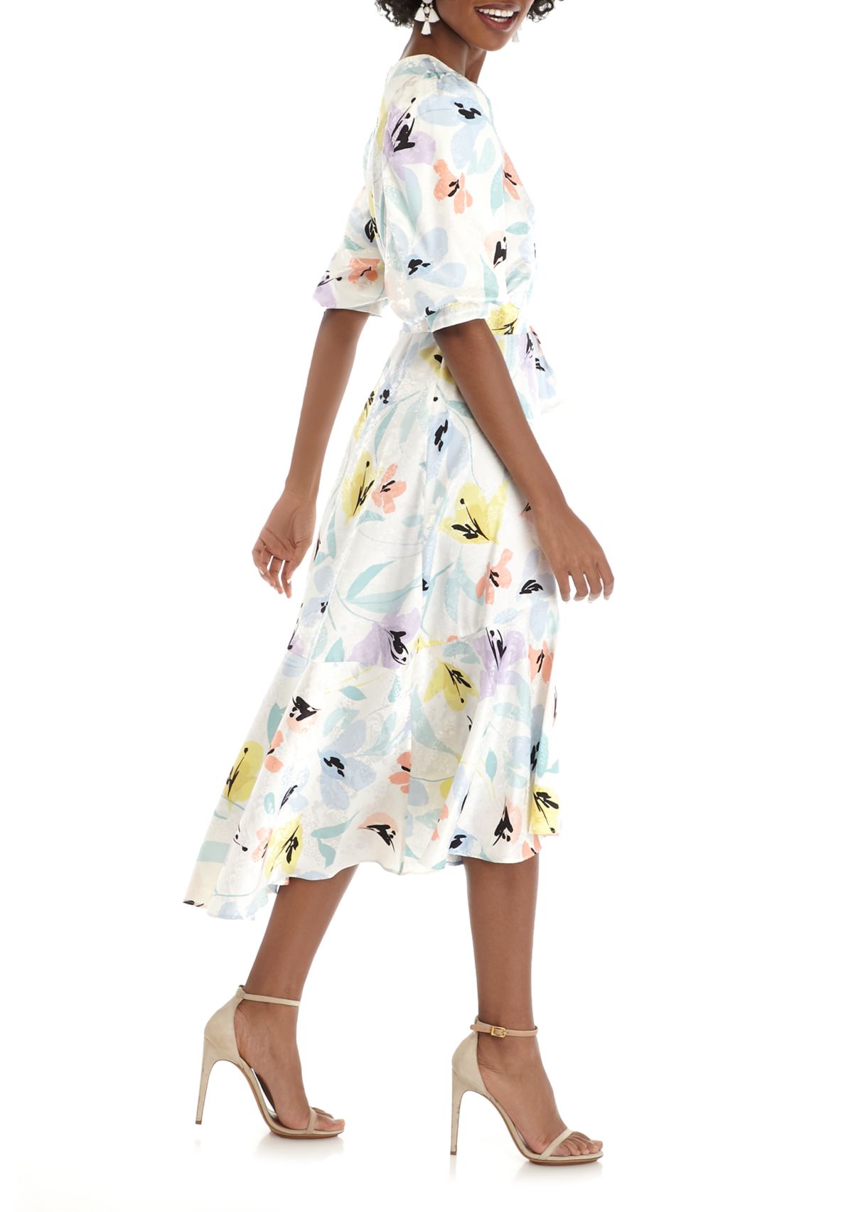 Puff Sleeve Floral Midi Dress
