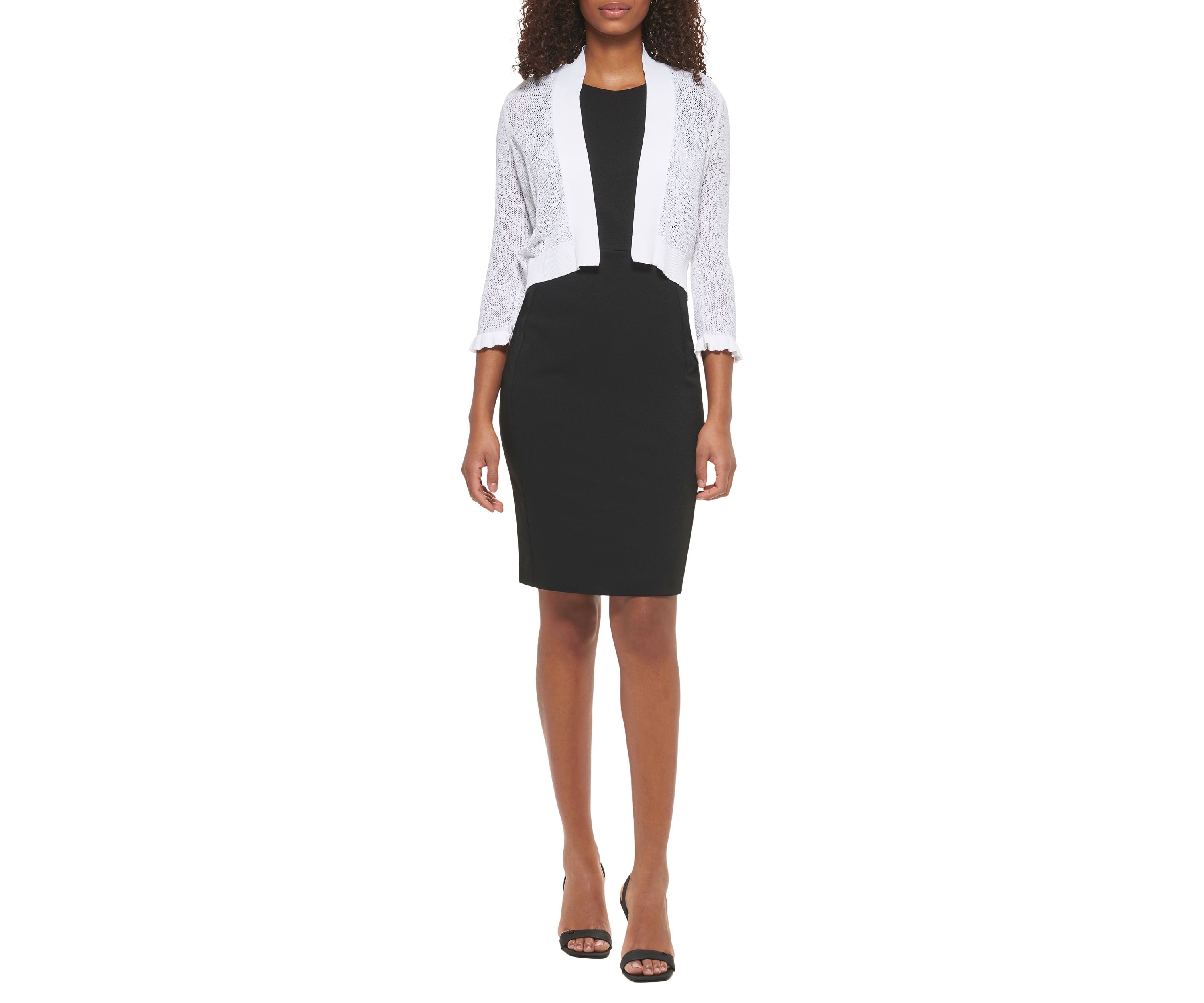 Womens 3/4 Sleeve Solid Knit Shrug