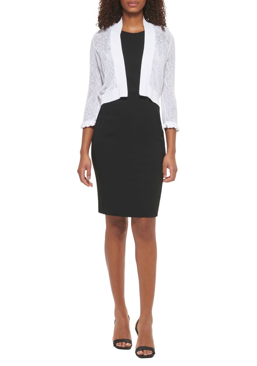 Womens 3/4 Sleeve Solid Knit Shrug