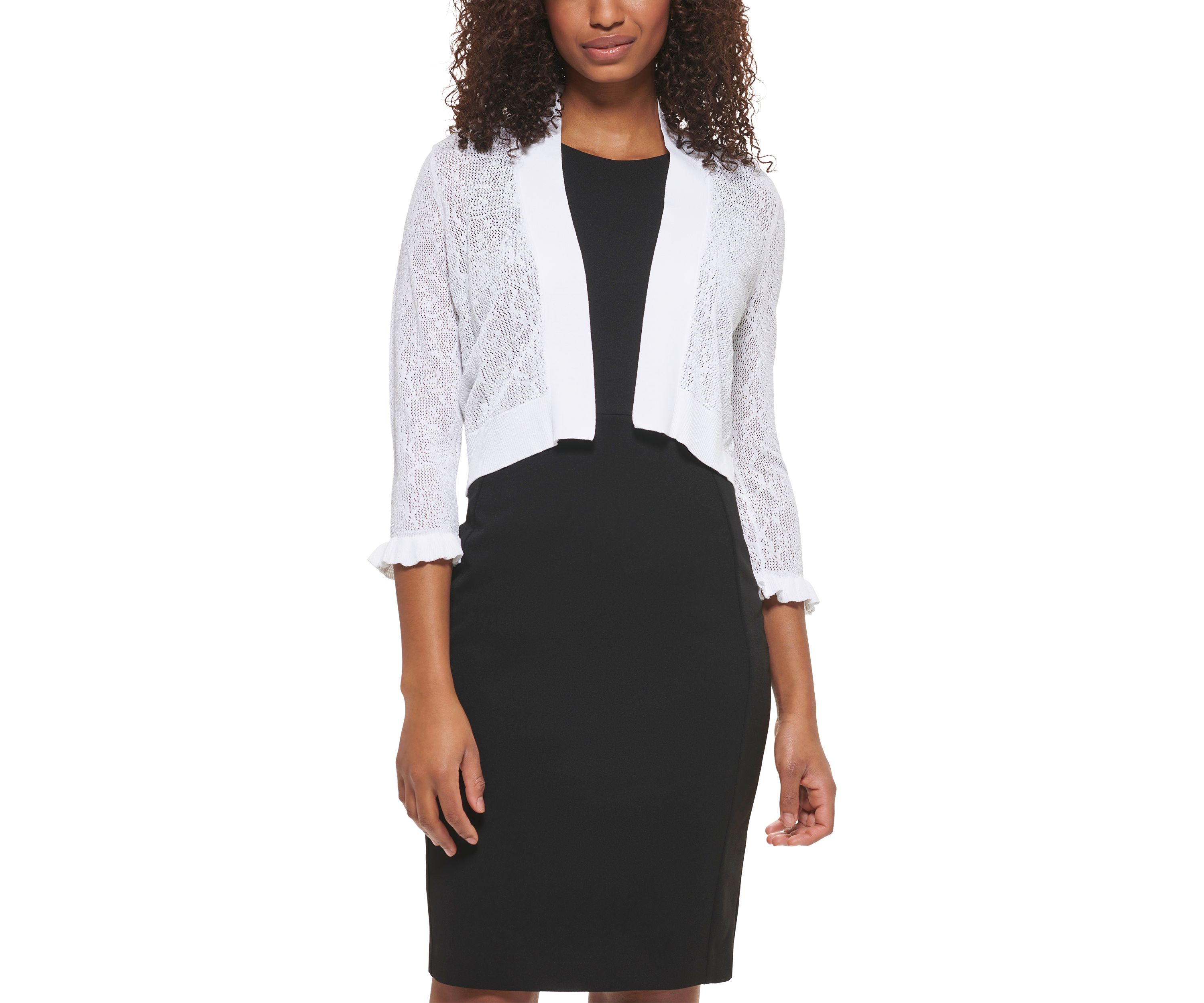 Womens 3/4 Sleeve Solid Knit Shrug