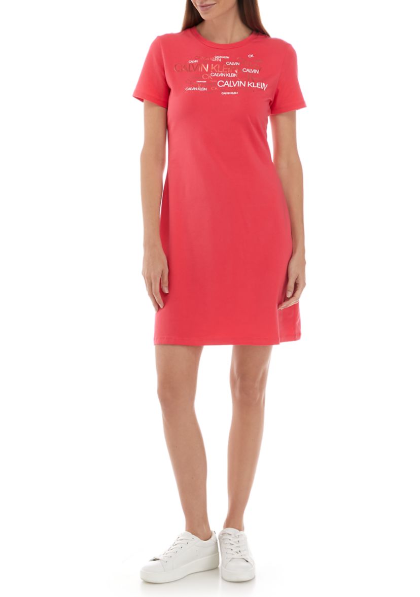 Womens Short Sleeve Metallic Logo T-Shirt Dress 