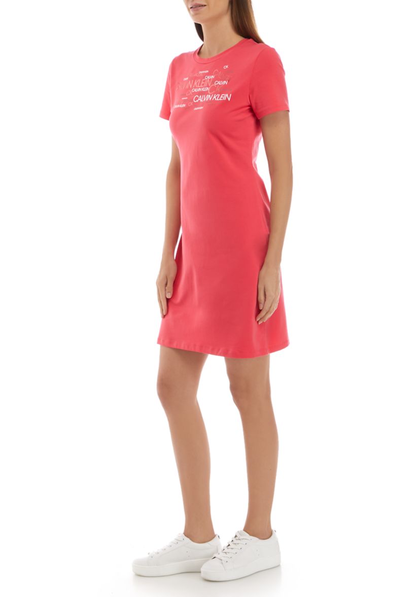 Womens Short Sleeve Metallic Logo T-Shirt Dress 