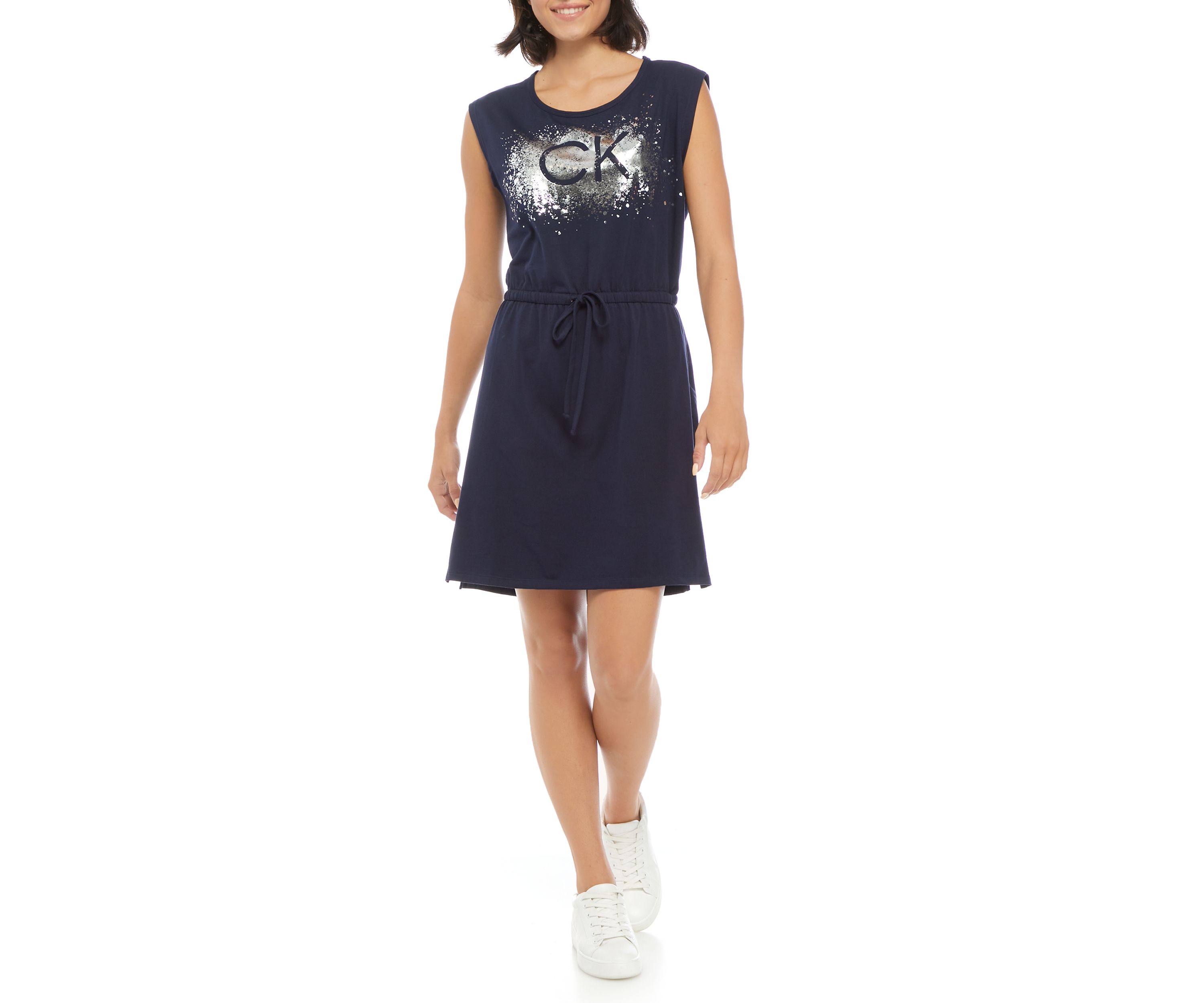 Womens Sleeveless Glitter Logo T-Shirt Dress 
