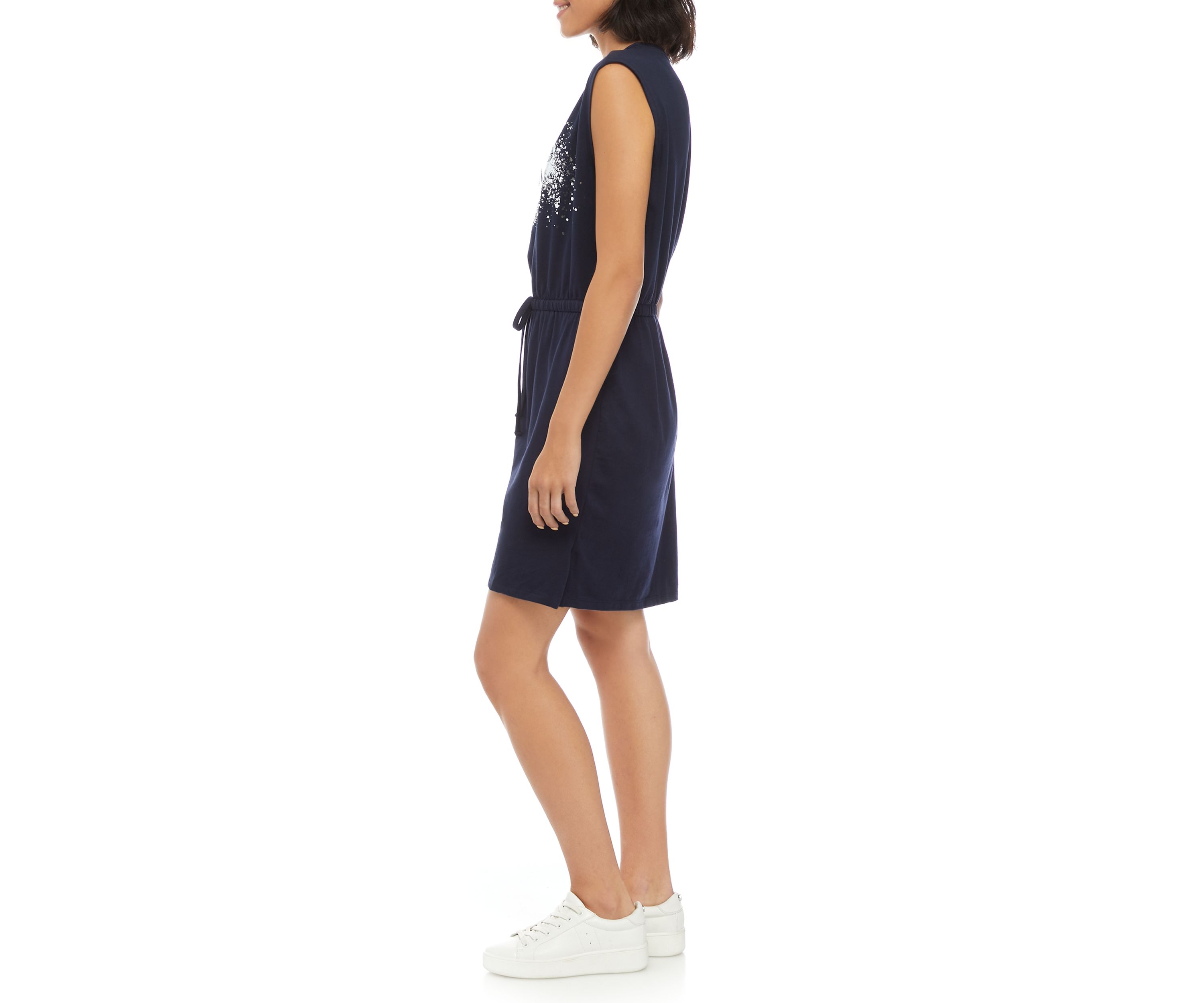 Womens Sleeveless Glitter Logo T-Shirt Dress 